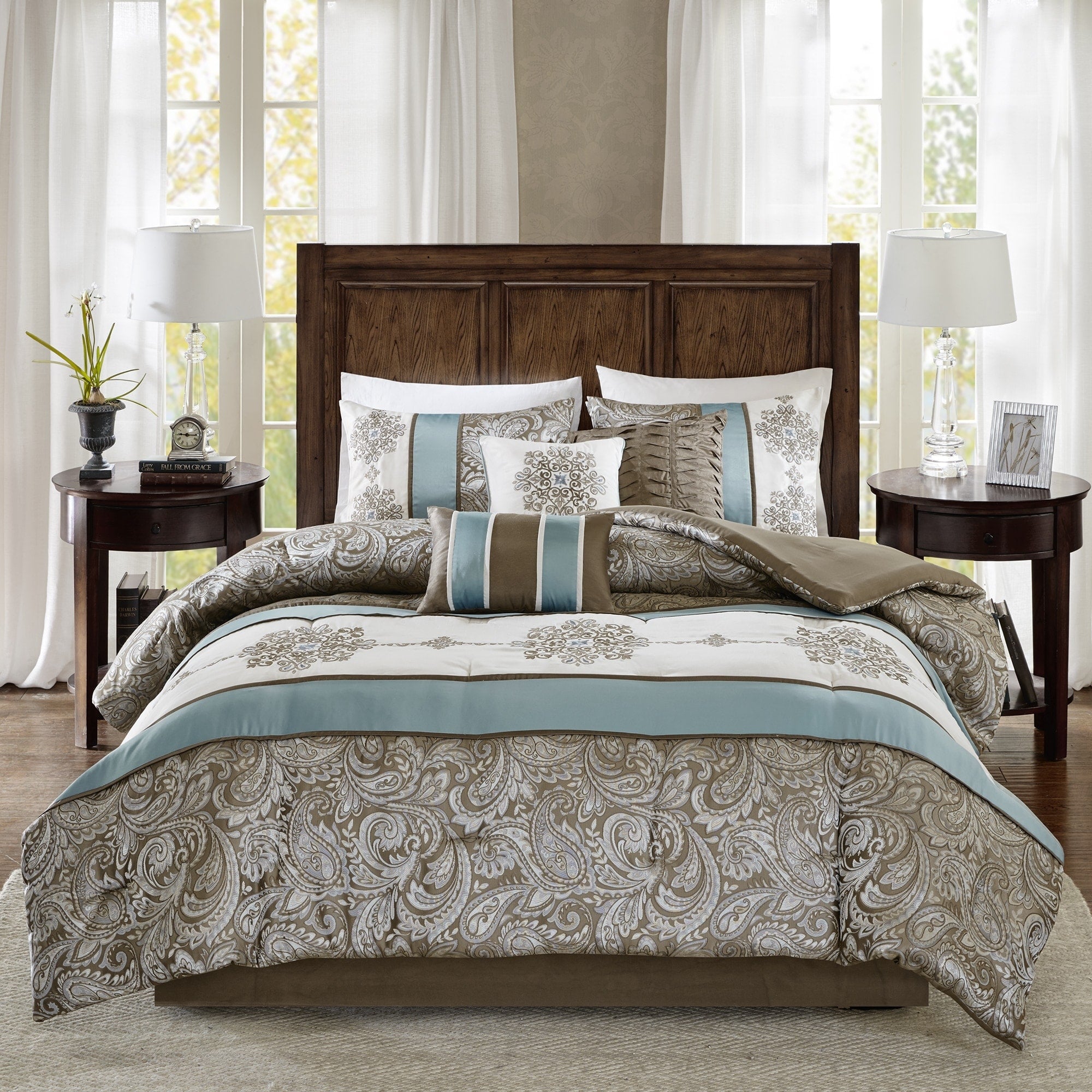 Ensemble de couette 7 pièces Madison Park Lorraine Blue Jacquard