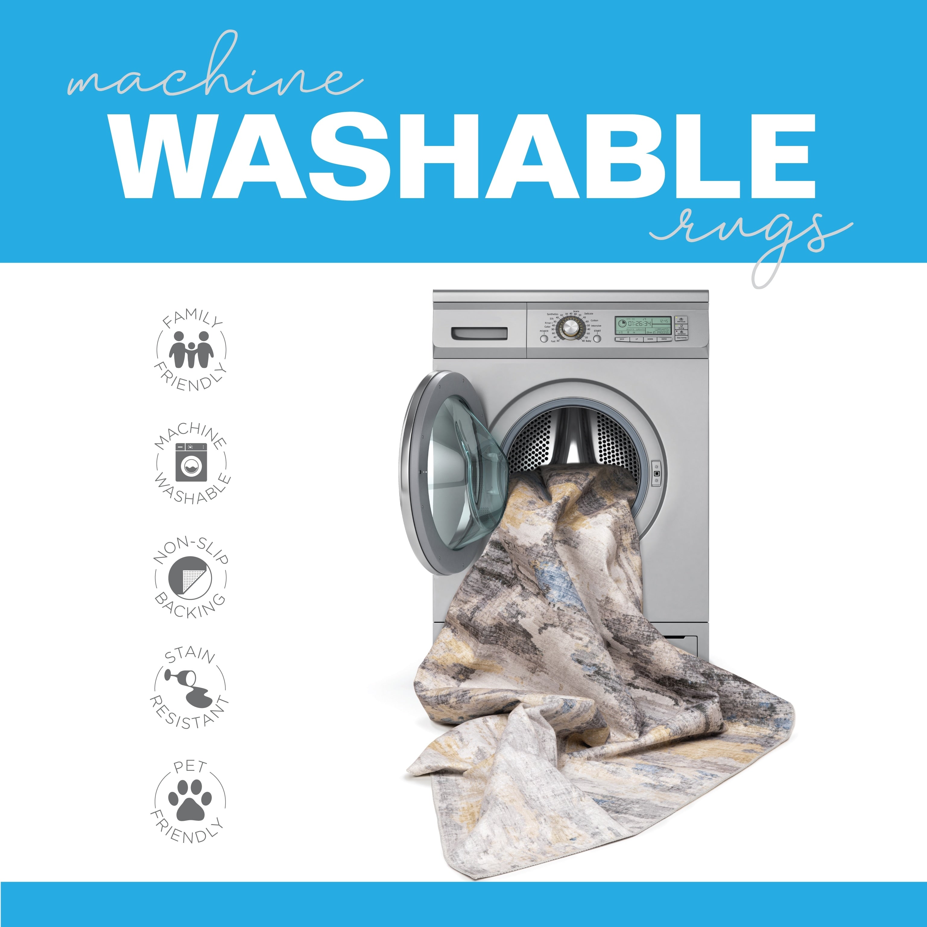 Tapis d'intérieur lavable abstrait gris/bleu de Vista Home Marissa