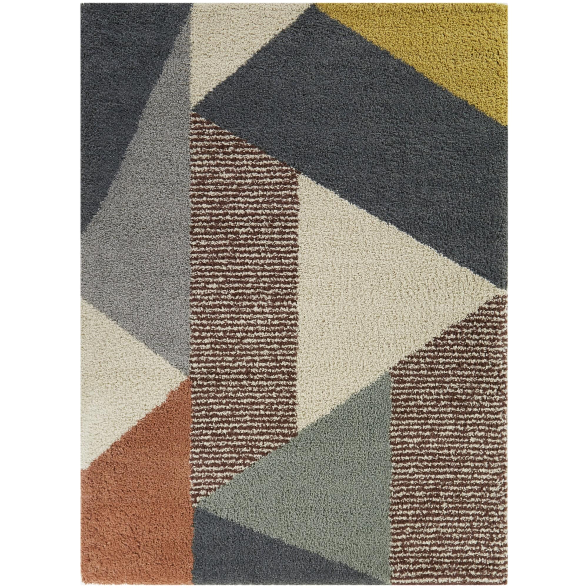Tapis à poils longs Merril de style moderne du milieu du siècle, à blocs de couleurs