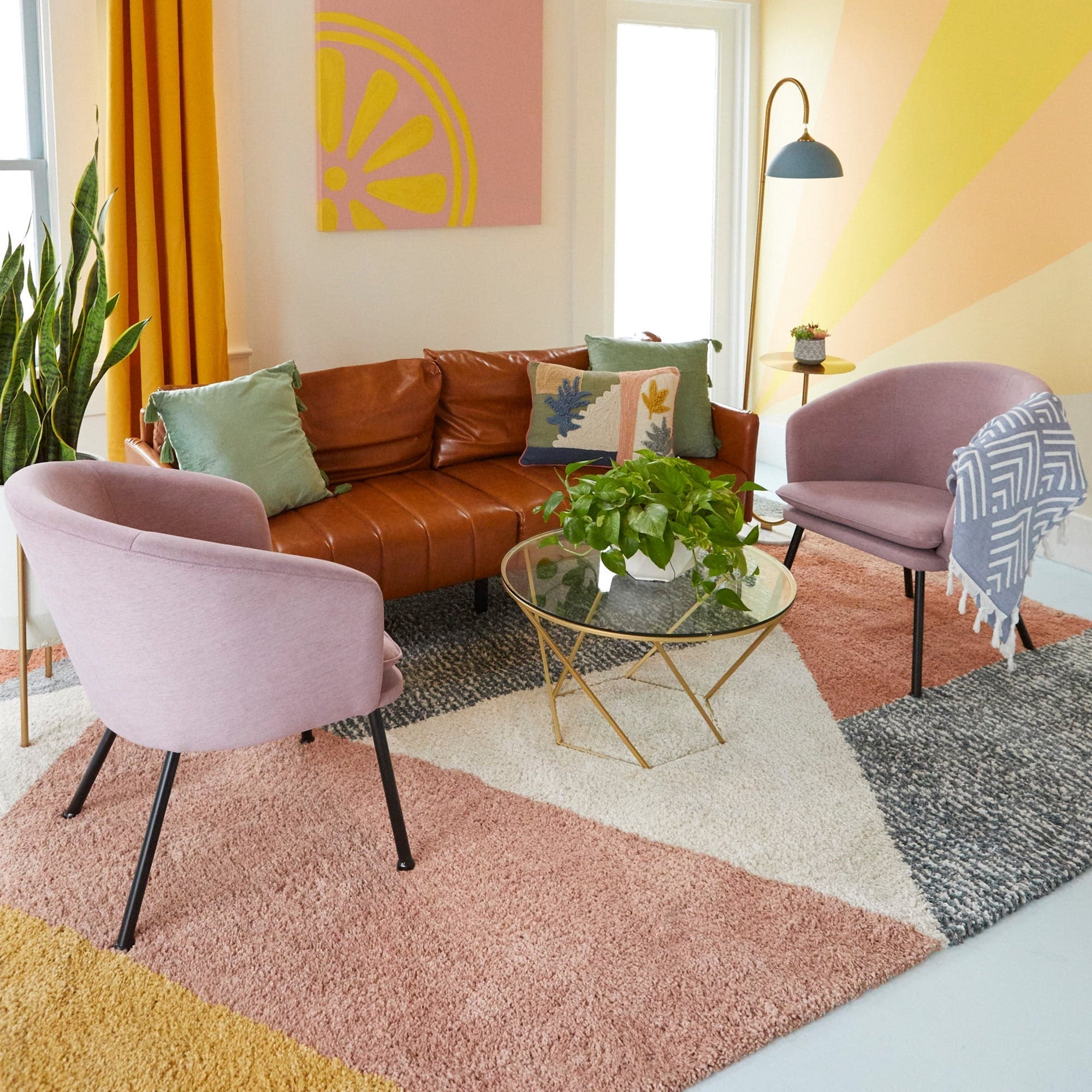 Tapis à poils longs Merril de style moderne du milieu du siècle, à blocs de couleurs