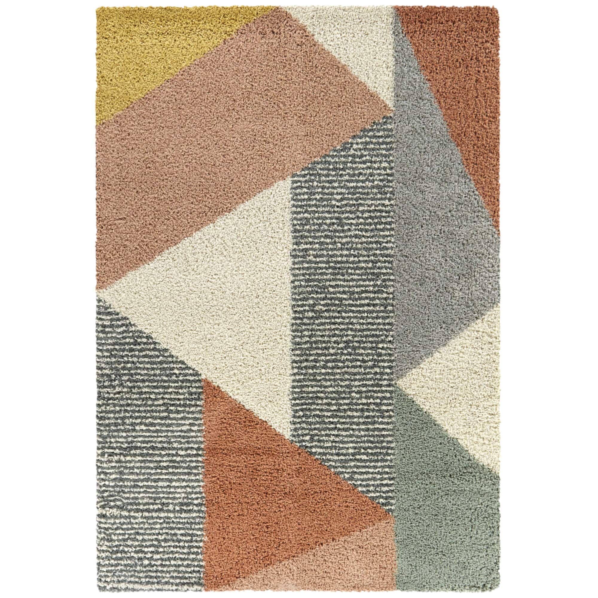 Tapis à poils longs Merril de style moderne du milieu du siècle, à blocs de couleurs