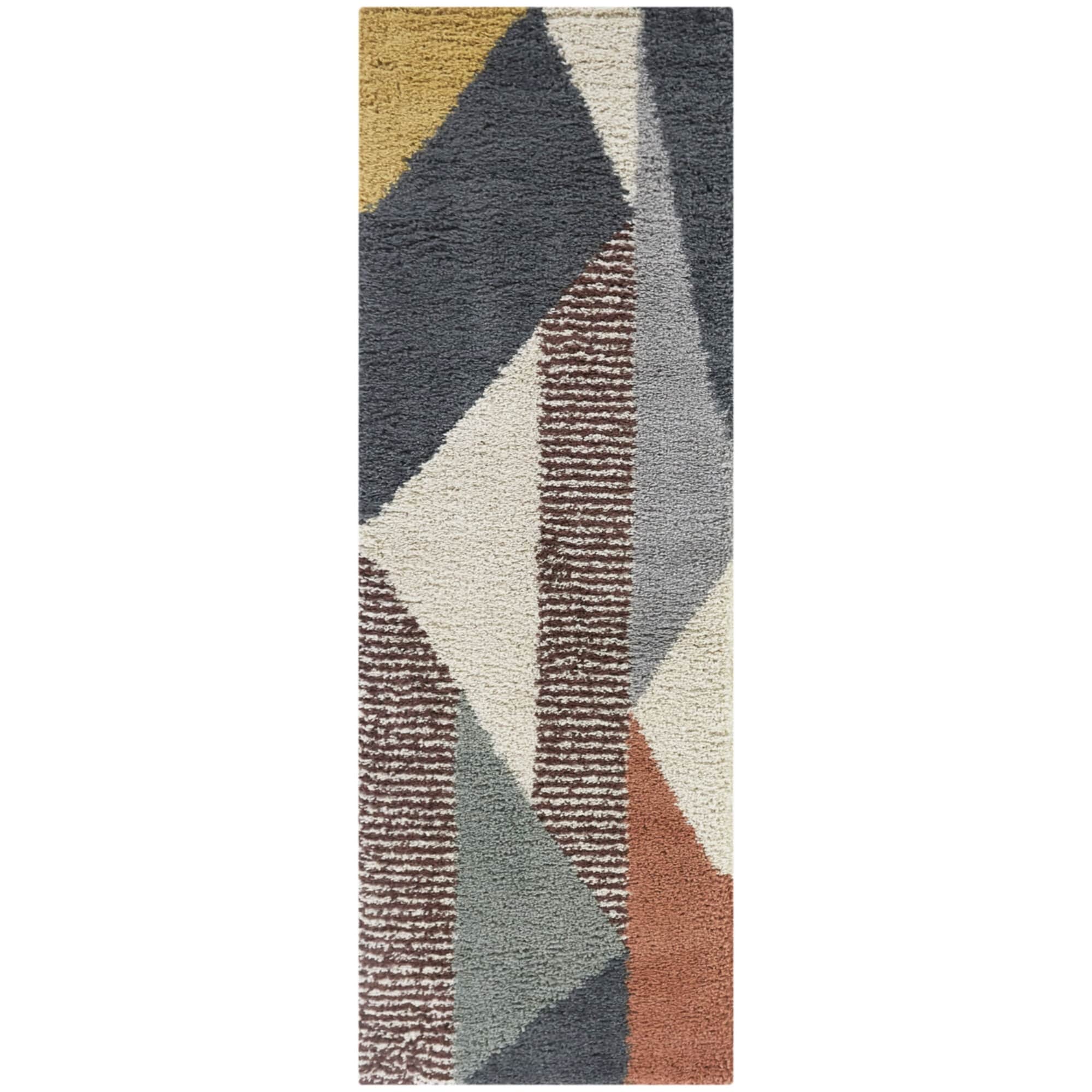 Tapis à poils longs Merril de style moderne du milieu du siècle, à blocs de couleurs