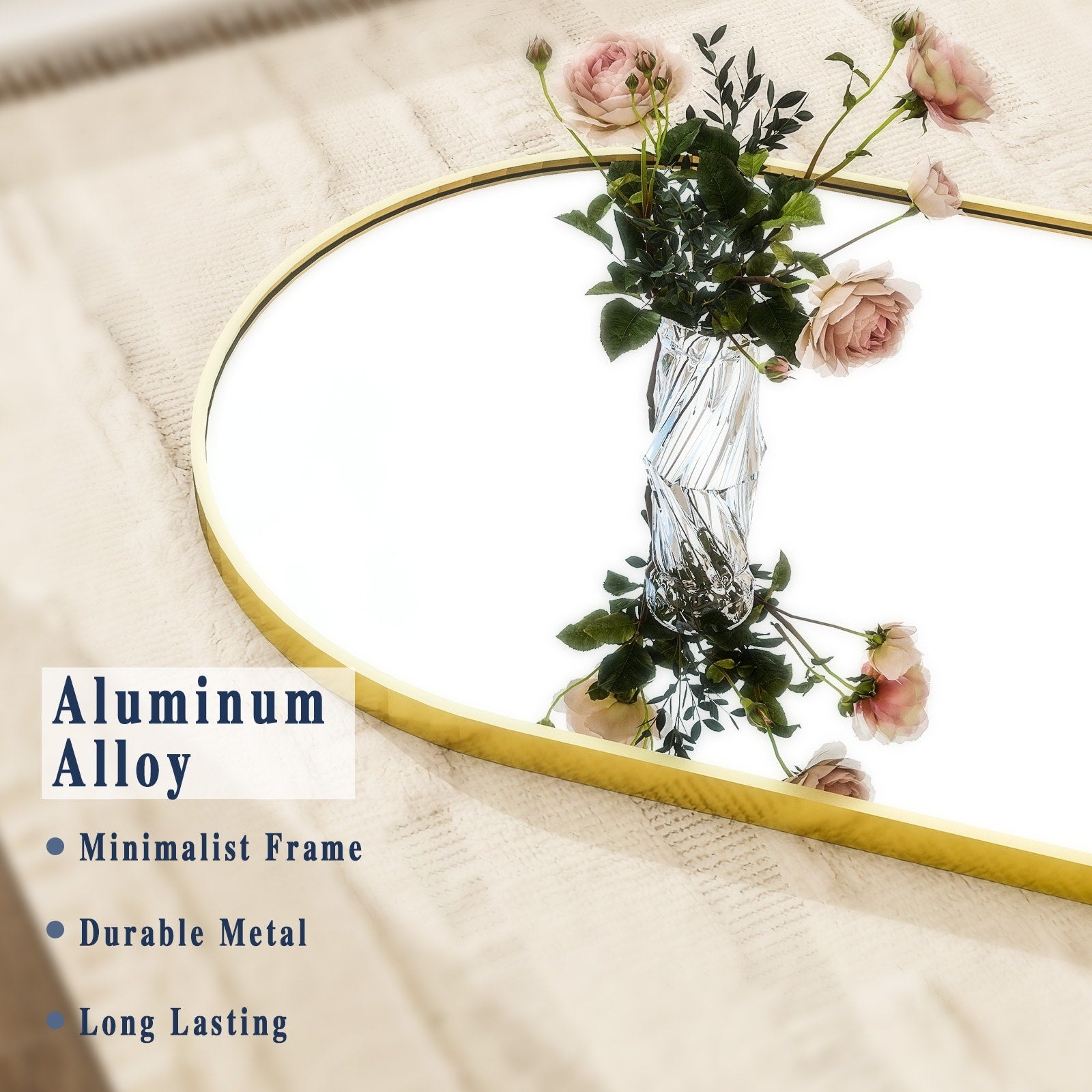 Miroir mural en forme d'arche en métal sur toute la longueur