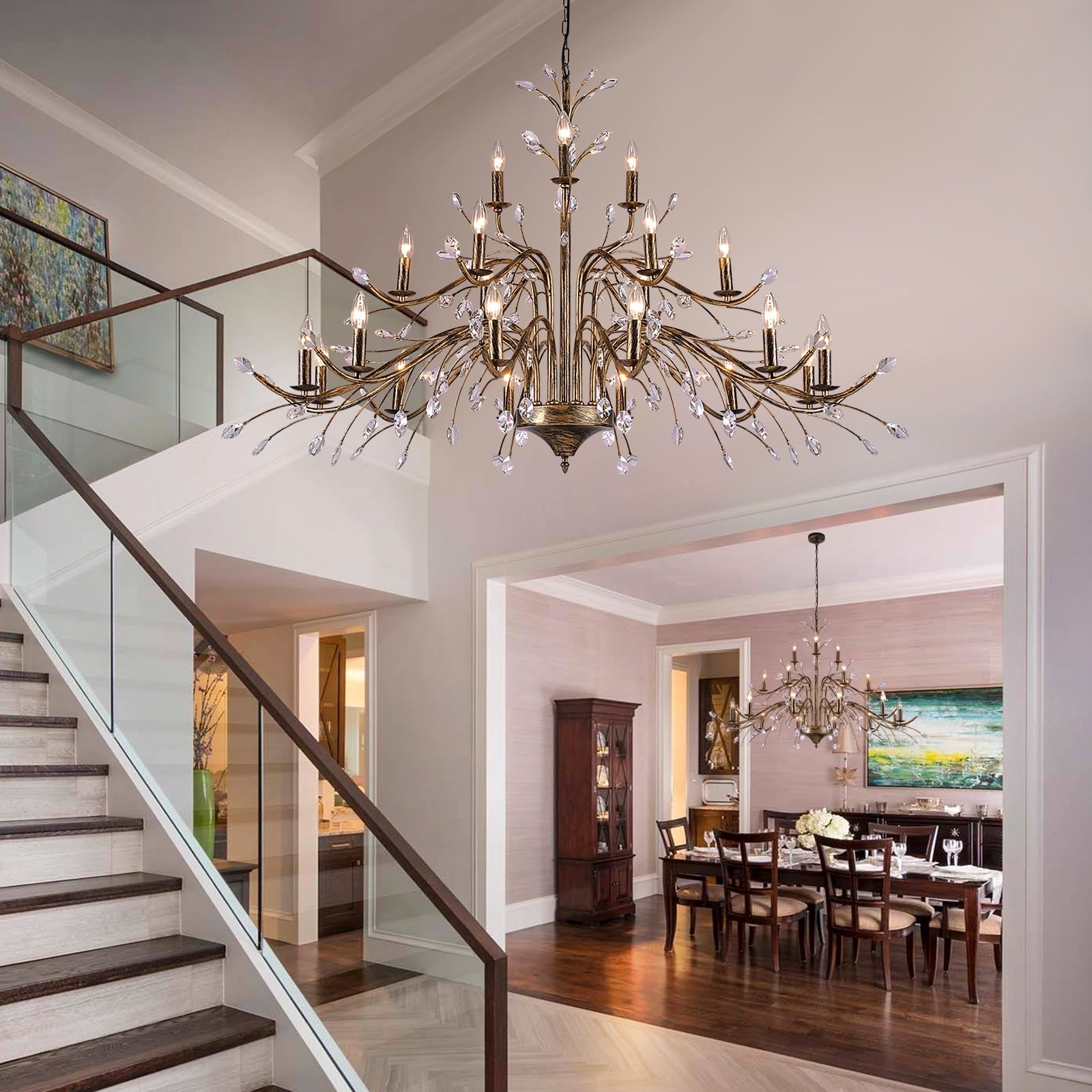 Lustre en cristal style bougie style rétro avec branches d'arbres