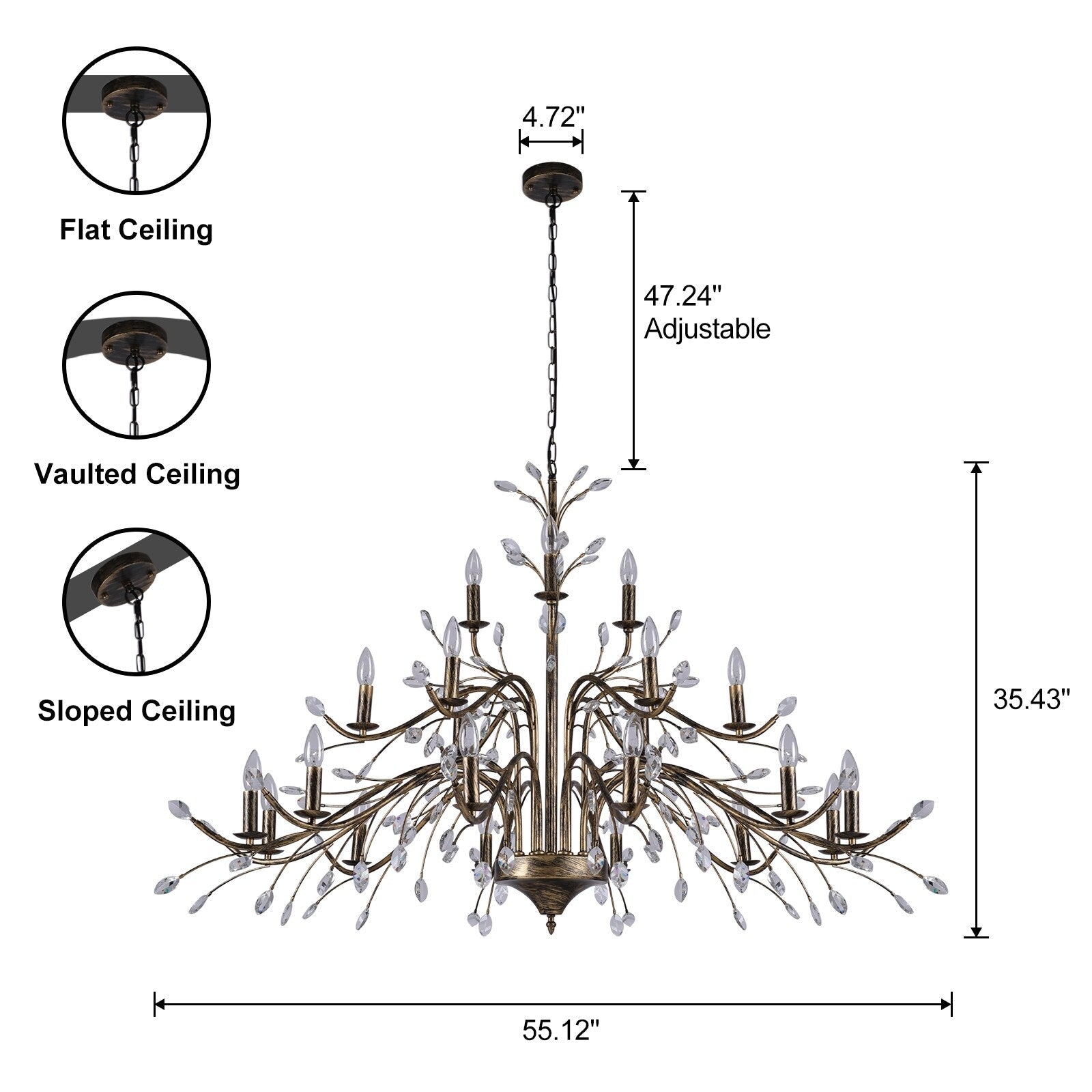Lustre en cristal style bougie style rétro avec branches d'arbres