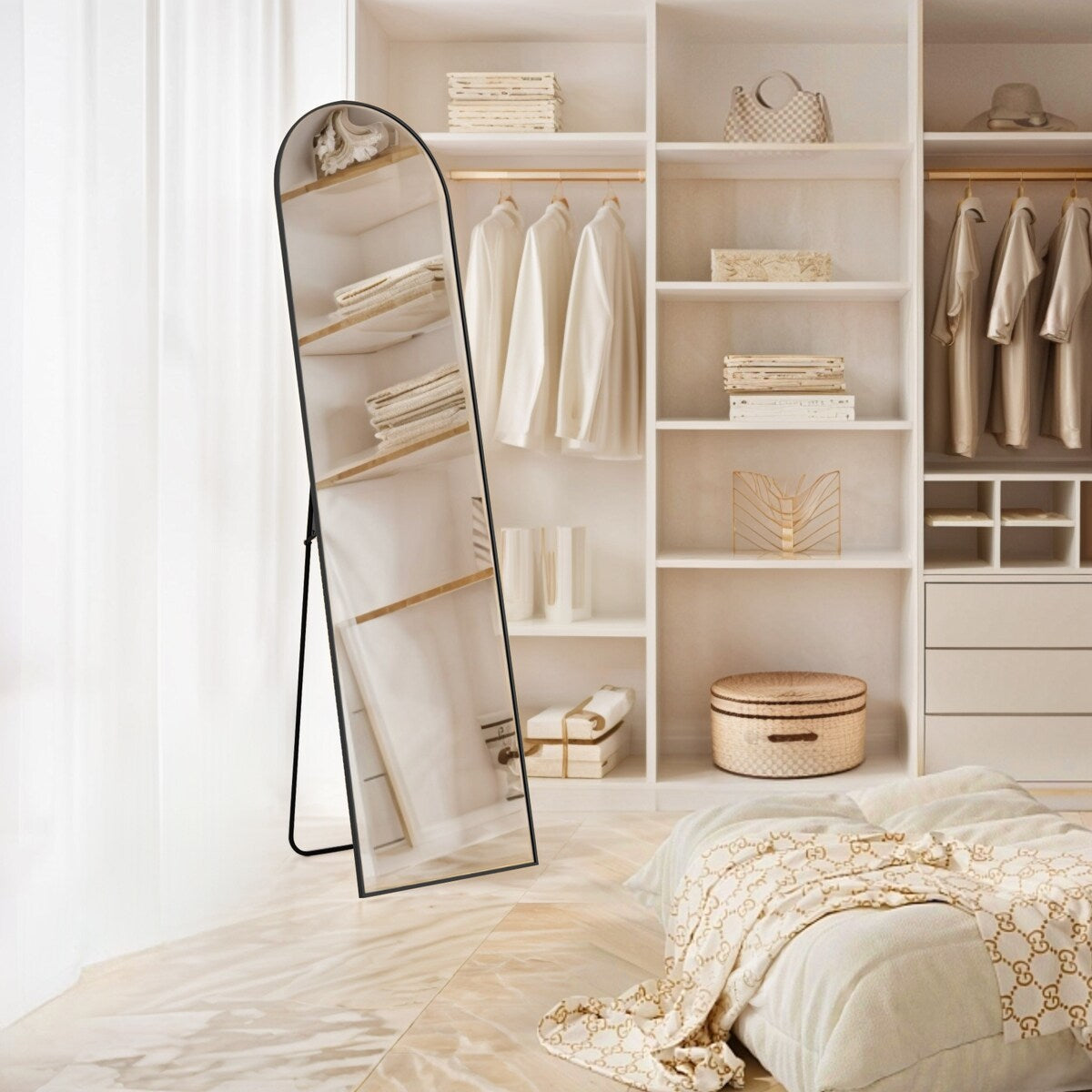 Miroir mural pleine longueur avec verre incassable, à poser au sol pour chambre à coucher, vestiaire