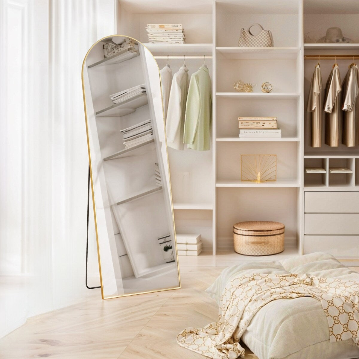 Miroir mural pleine longueur avec verre incassable, à poser au sol pour chambre à coucher, vestiaire