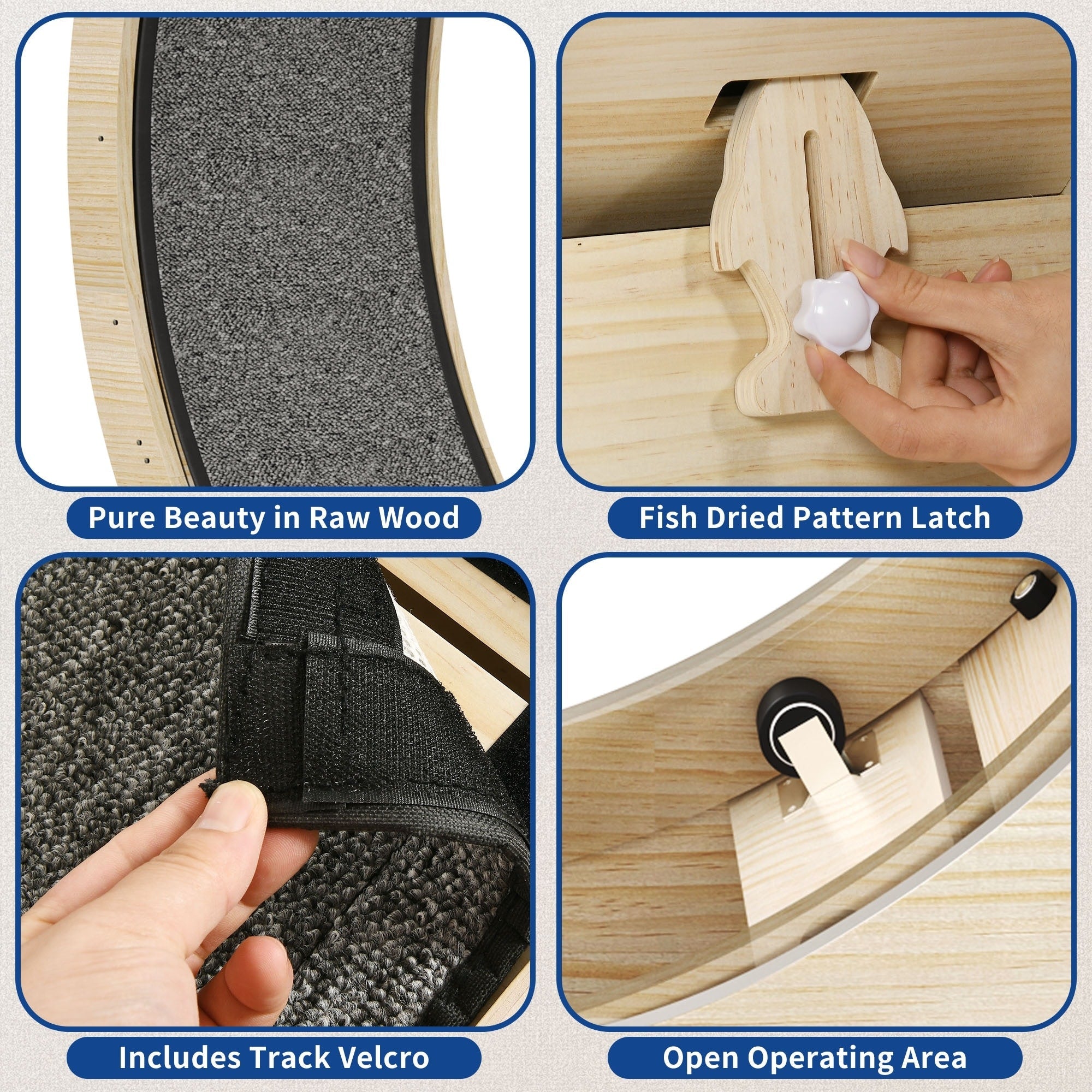 Moasis 43,3 pouces Grand tapis de course en bois pour chat avec roue d'exercice et piste recouverte de moquette