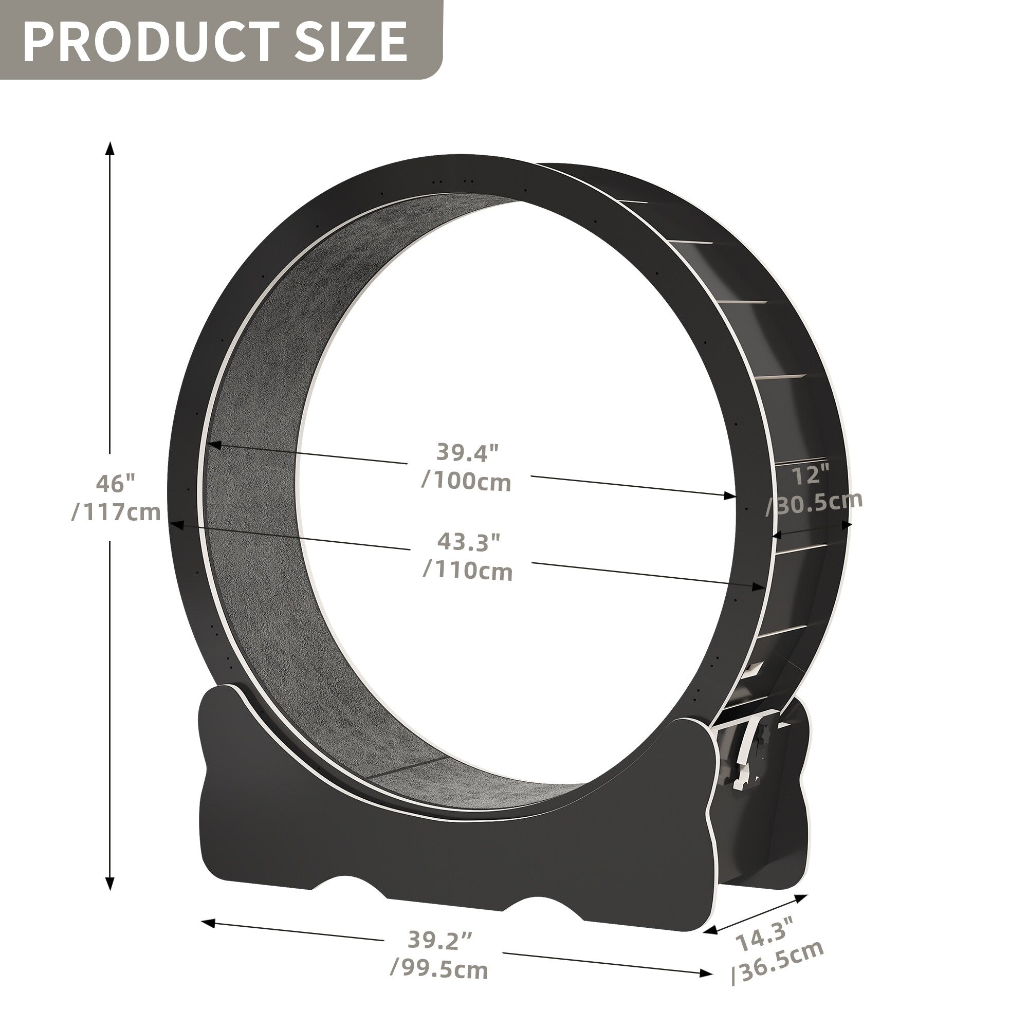 Moasis 43,3 pouces Grand tapis de course en bois pour chat avec roue d'exercice et piste recouverte de moquette
