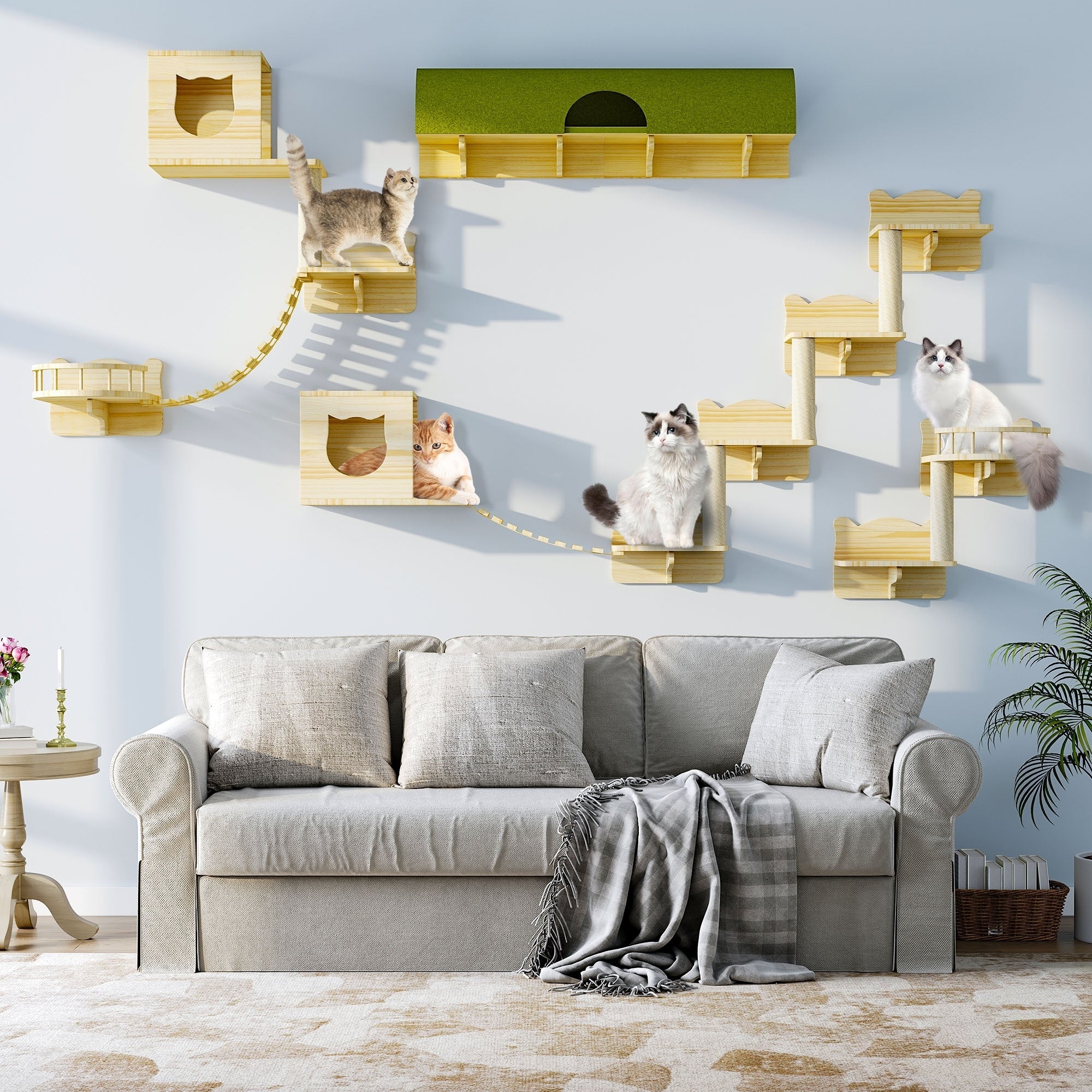 Ensemble d'étagères murales pour chat Moasis Ensemble d'escalade mural en bois pour chat