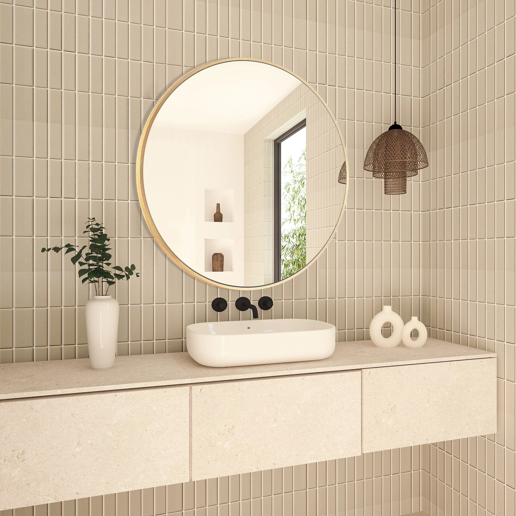 Miroir de courtoisie rond mural pour salle de bain moderne