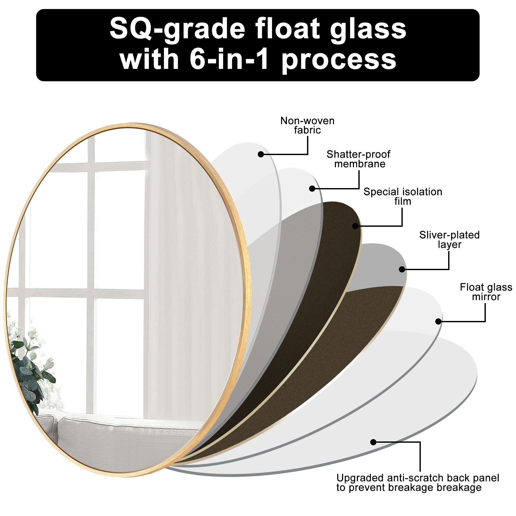 Miroir de courtoisie rond mural pour salle de bain moderne