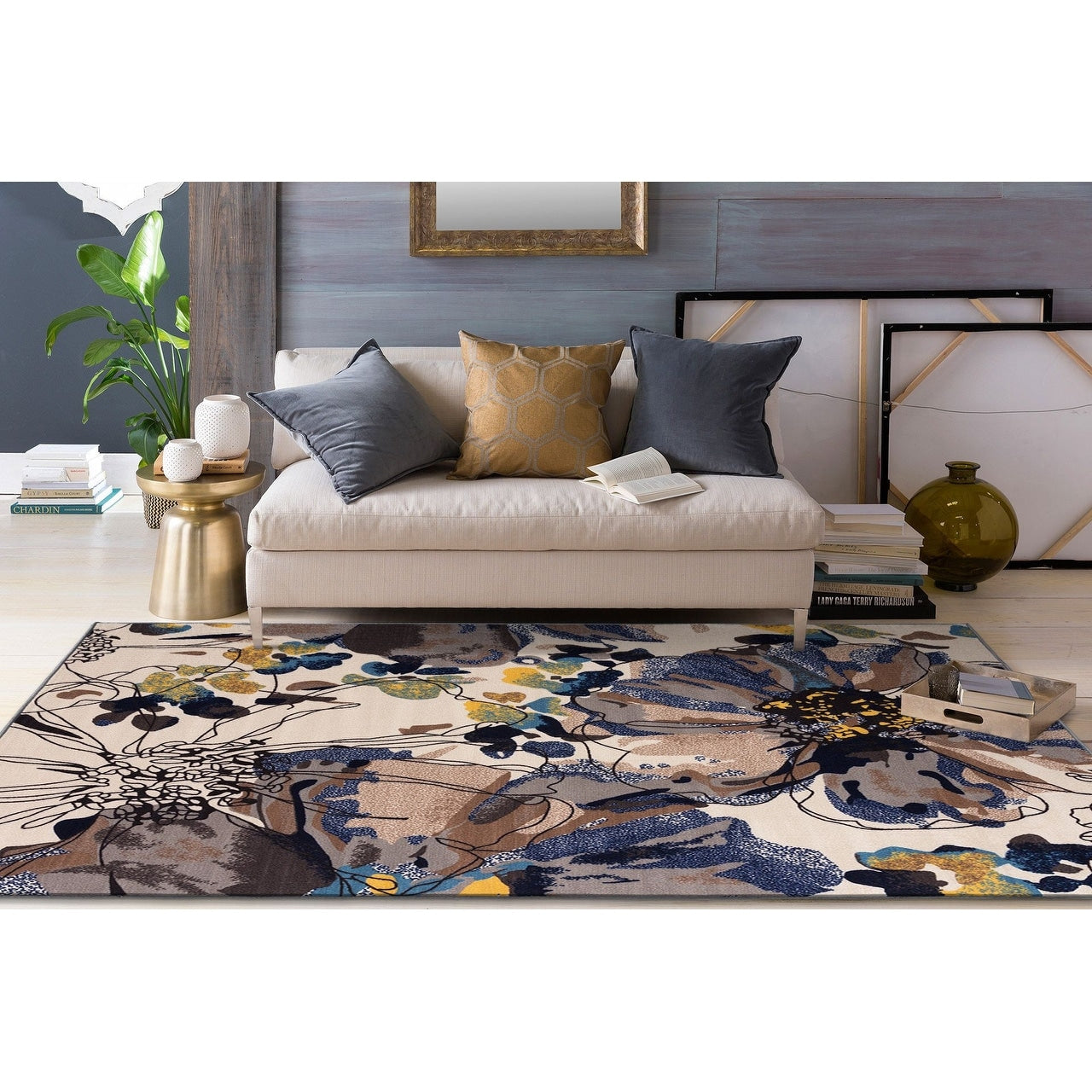 Tapis antidérapant moderne à fleurs lumineuses World Rug Gallery, multicolore