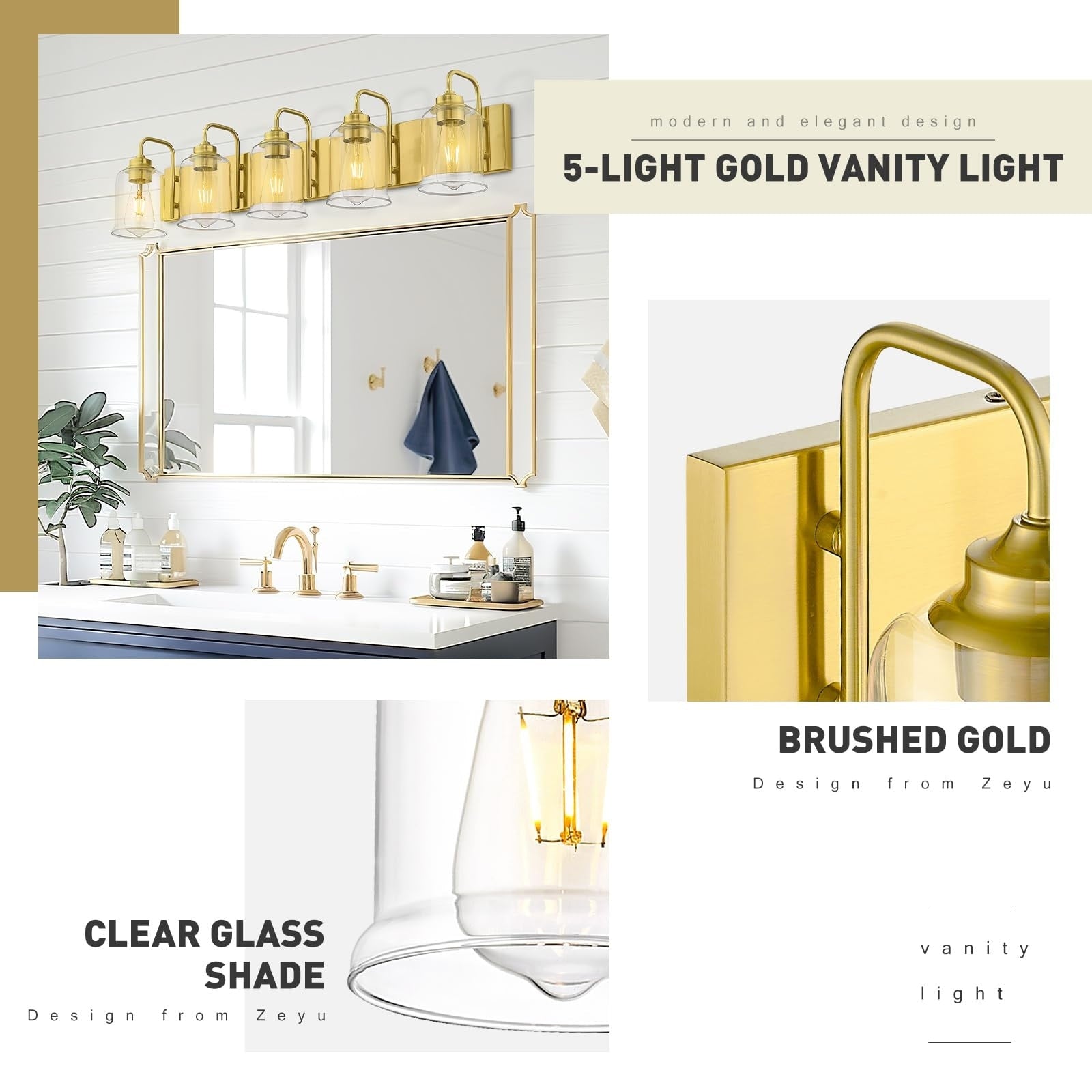 Éclairage de vanité moderne à 3, 4, 5 ou 6 lumières pour miroir de salle de bain