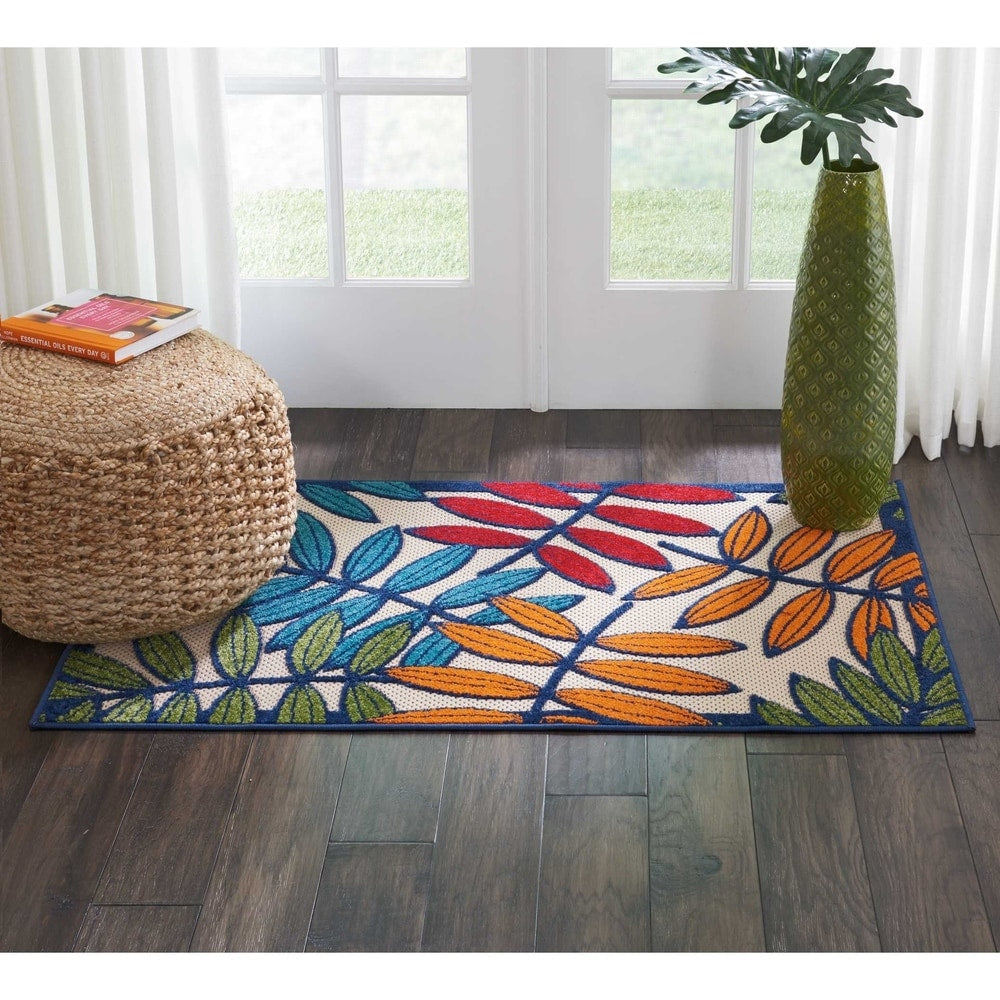 Tapis d'intérieur/extérieur vibrant à imprimé feuilles Nourison Aloha
