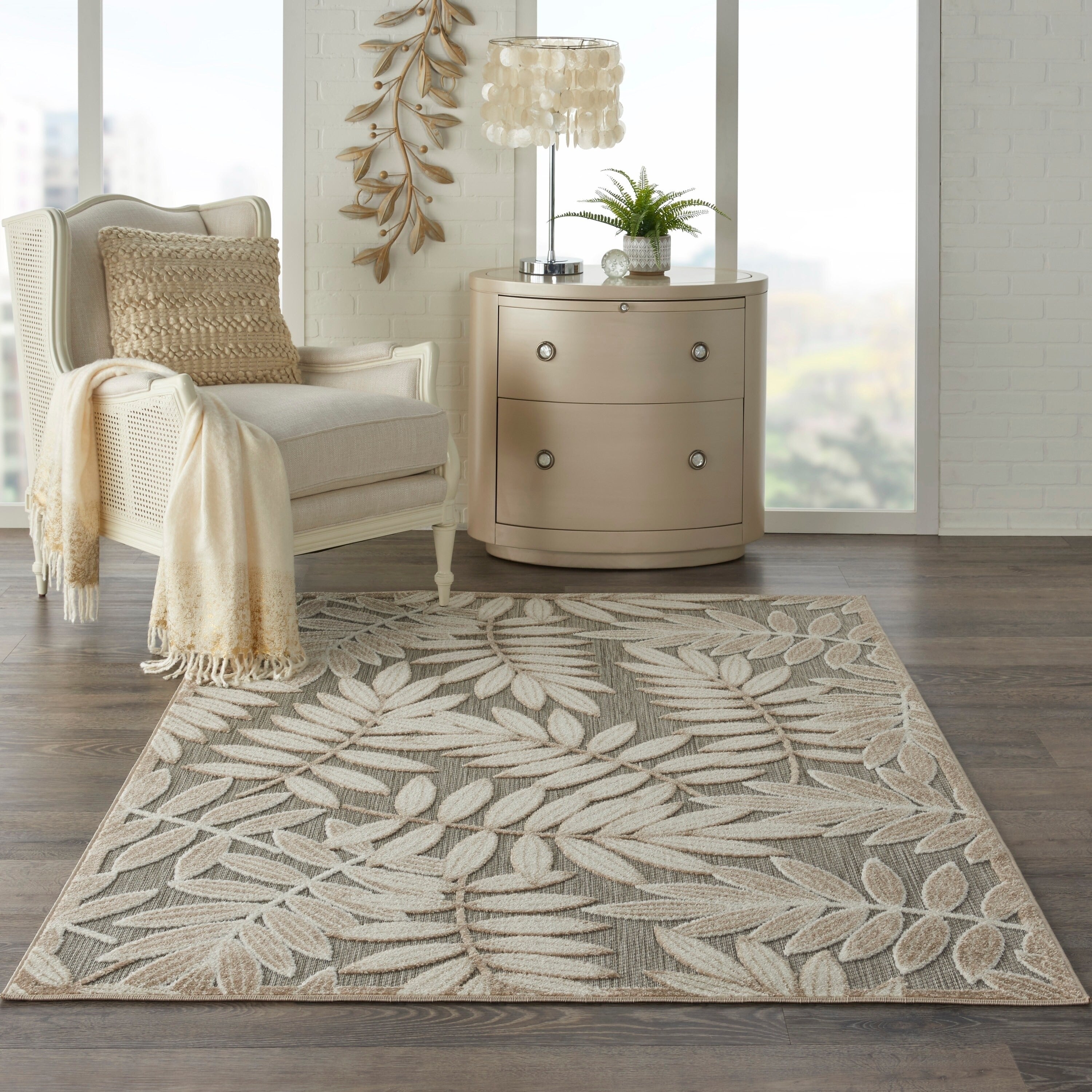 Tapis d'intérieur/extérieur vibrant à imprimé feuilles Nourison Aloha