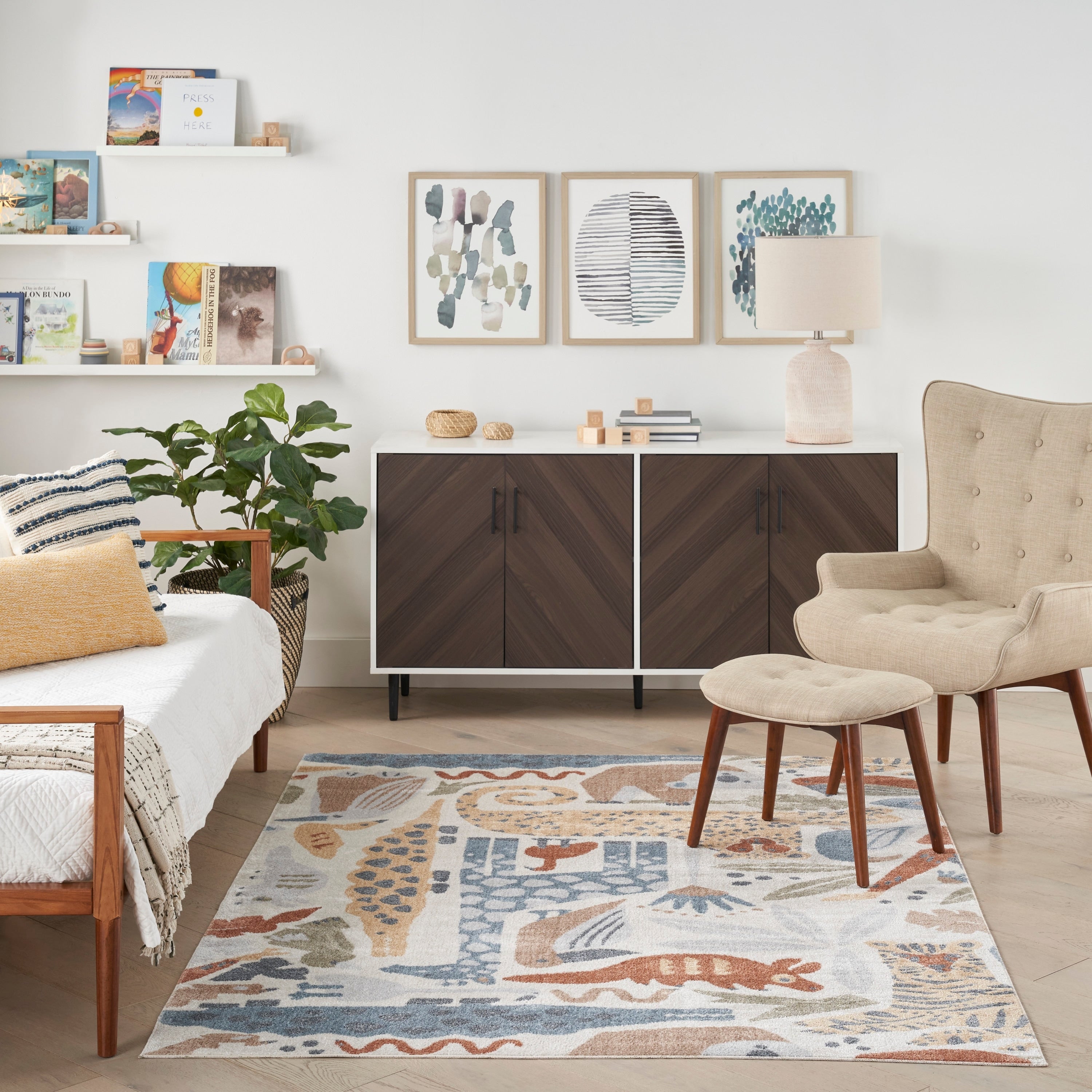 Tapis Nourison Astra lavable en machine à imprimé animal