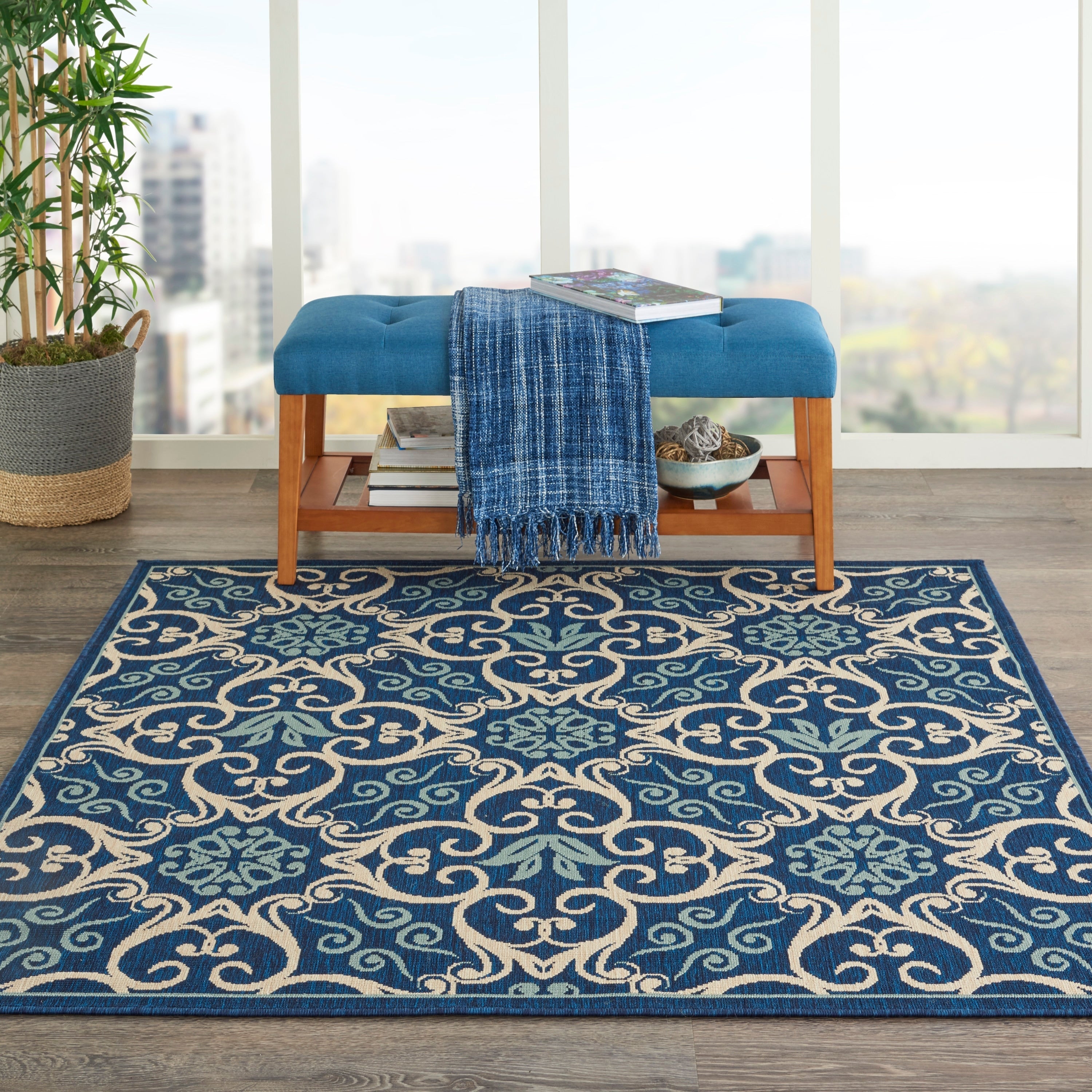 Tapis d'intérieur/extérieur géométrique floral des Caraïbes Nourison