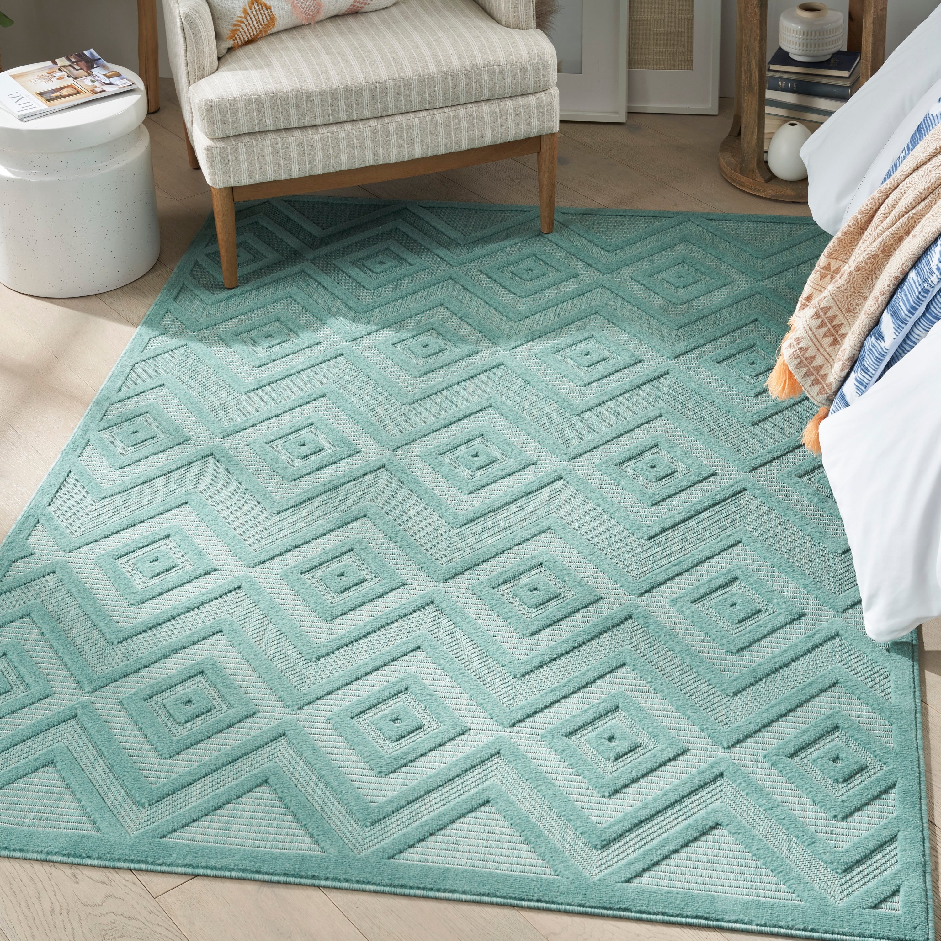 Tapis géométrique polyvalent à tissage plat pour intérieur/extérieur Nourison