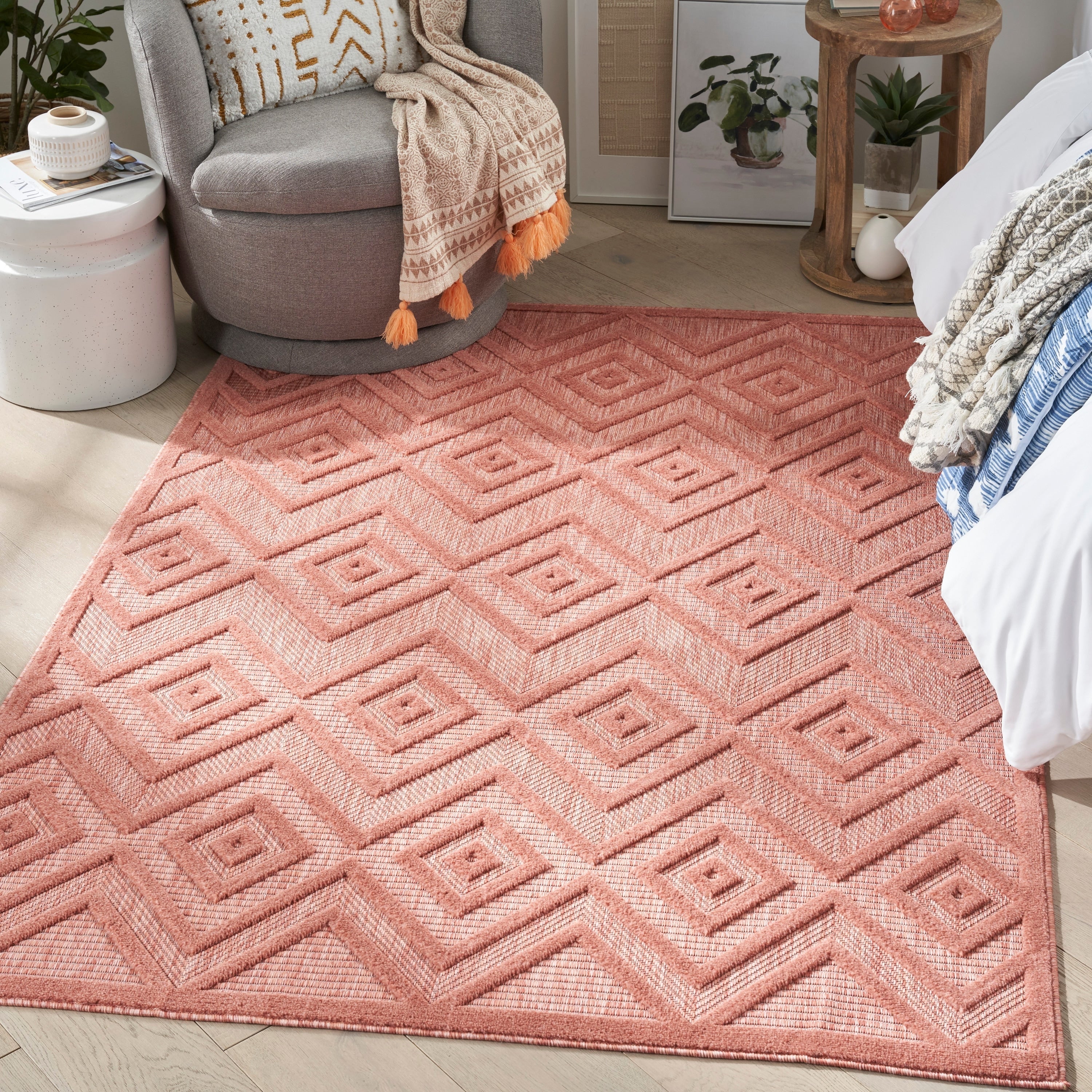 Tapis géométrique polyvalent à tissage plat pour intérieur/extérieur Nourison