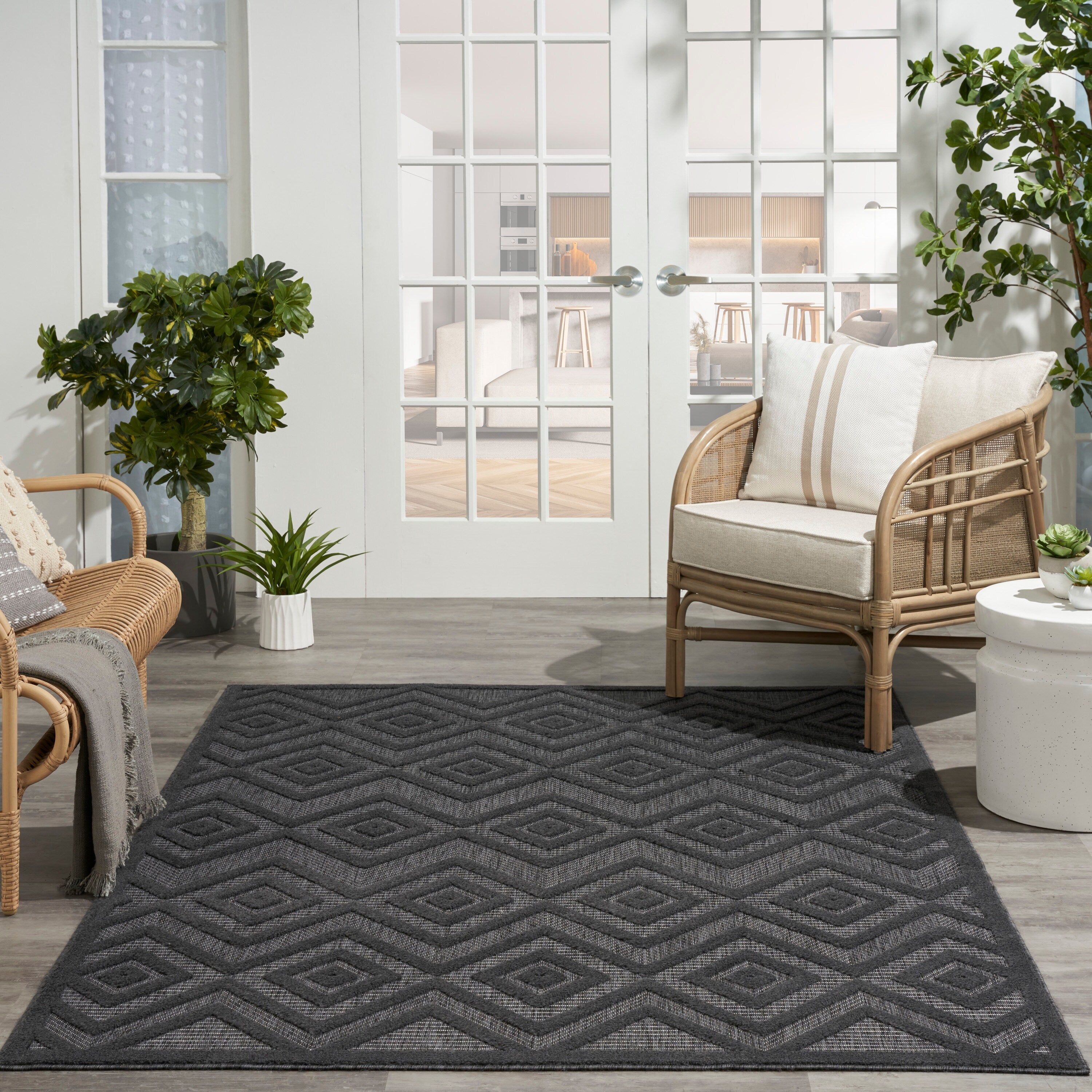 Tapis géométrique polyvalent à tissage plat pour intérieur/extérieur Nourison