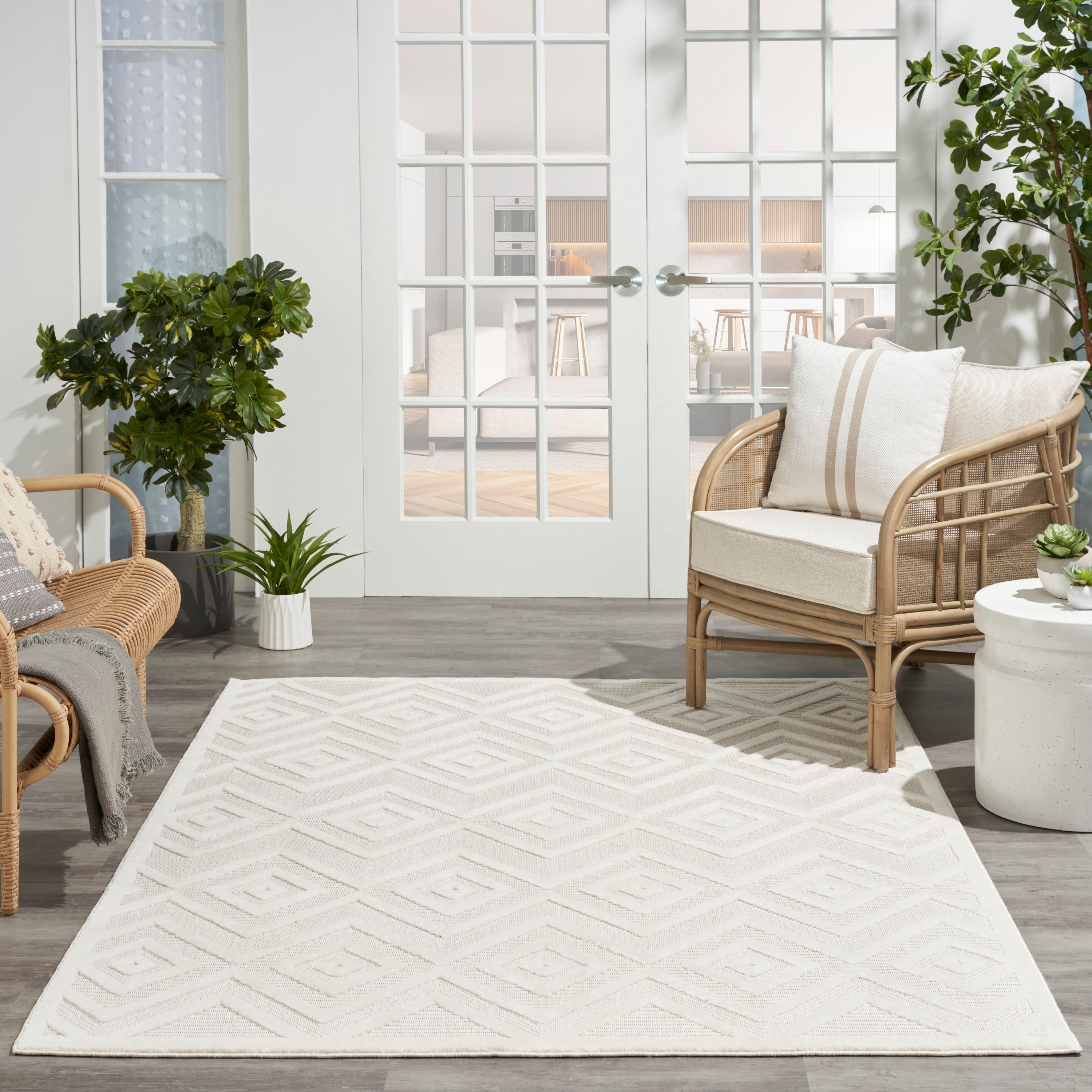 Tapis géométrique polyvalent à tissage plat pour intérieur/extérieur Nourison