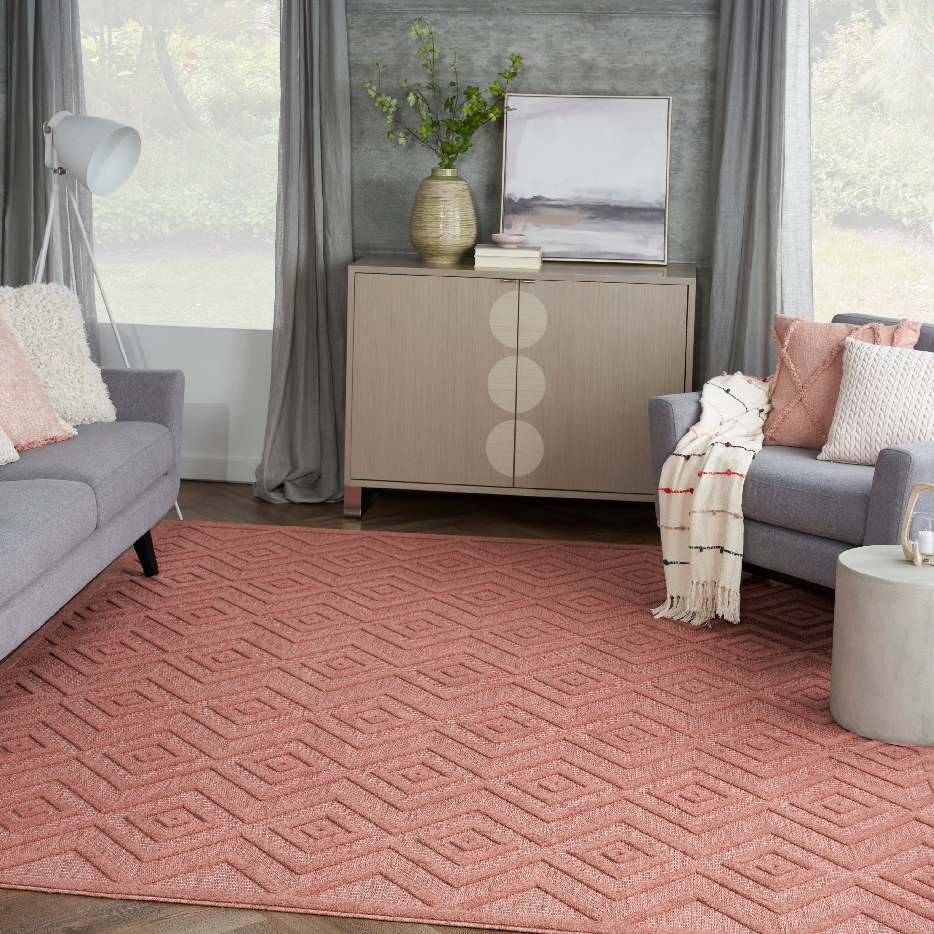 Tapis géométrique polyvalent à tissage plat pour intérieur/extérieur Nourison