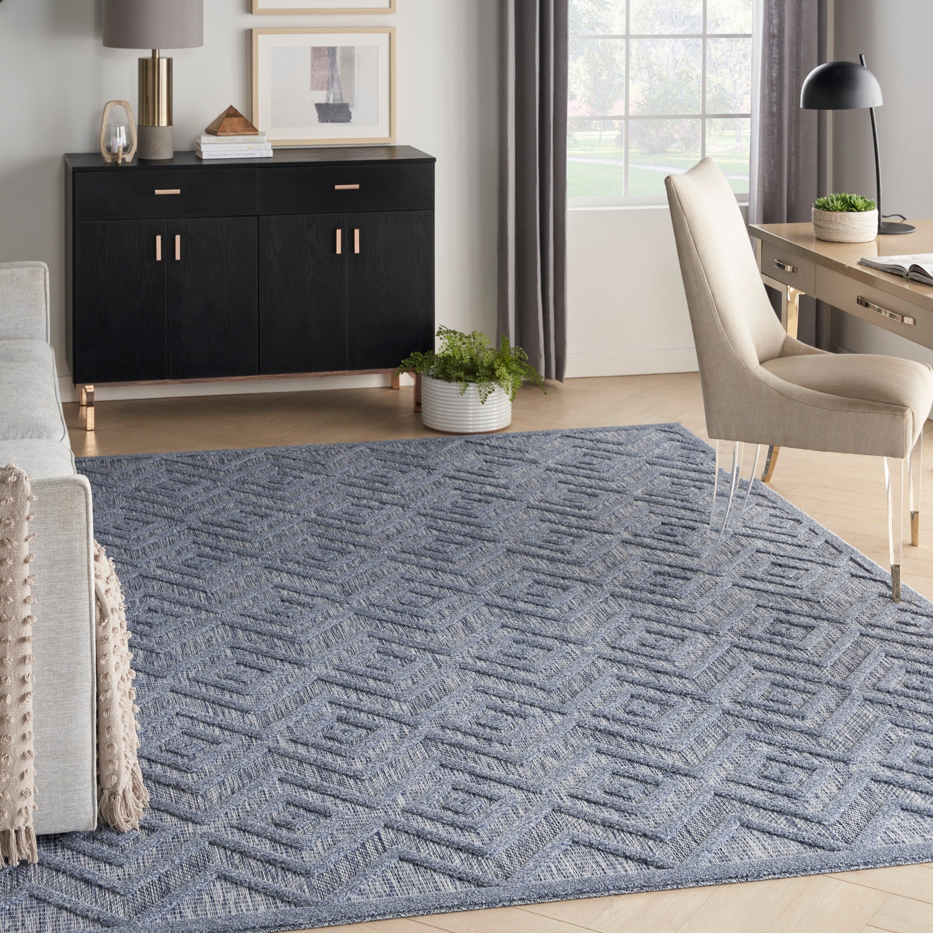 Tapis géométrique polyvalent à tissage plat pour intérieur/extérieur Nourison