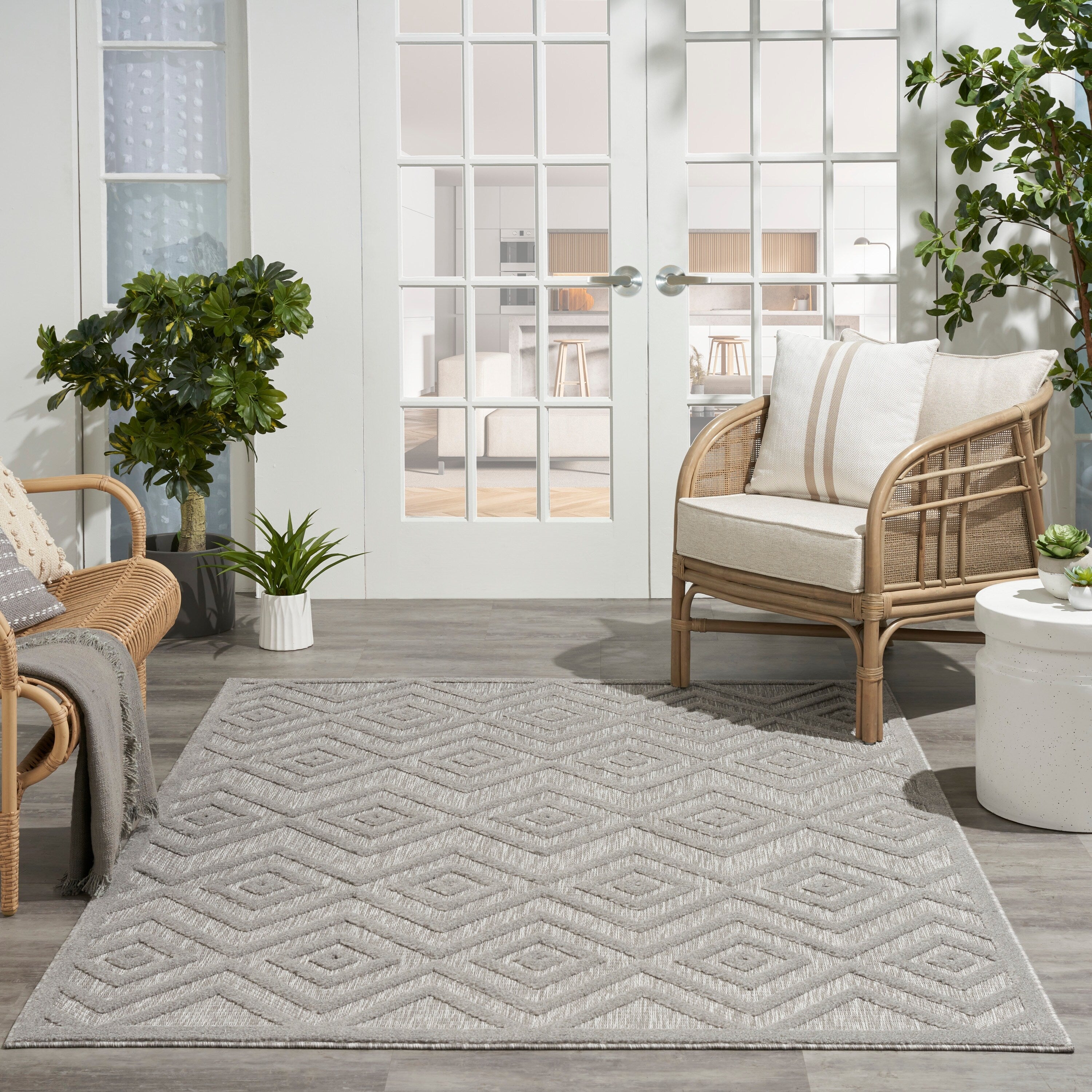 Tapis géométrique polyvalent à tissage plat pour intérieur/extérieur Nourison