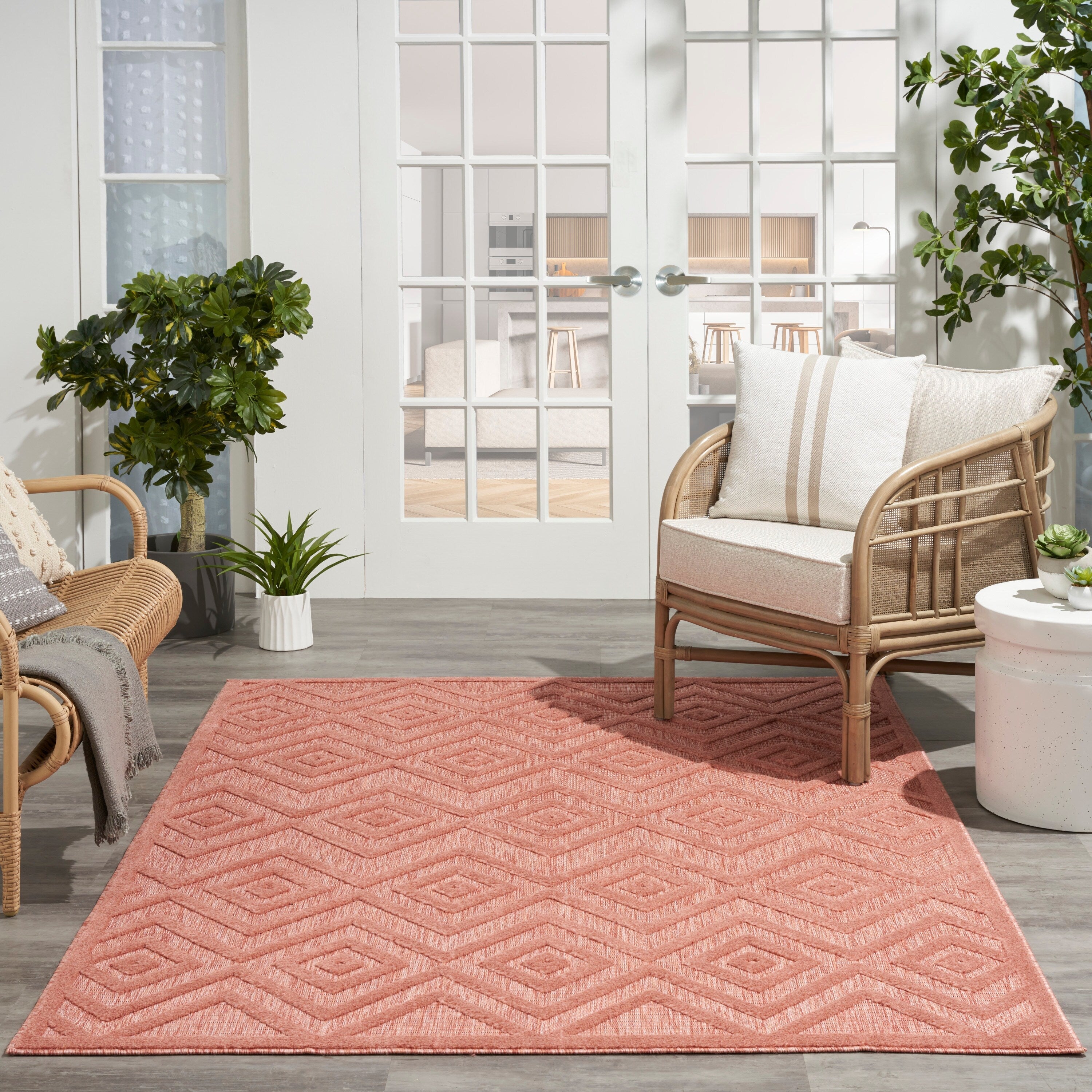 Tapis géométrique polyvalent à tissage plat pour intérieur/extérieur Nourison