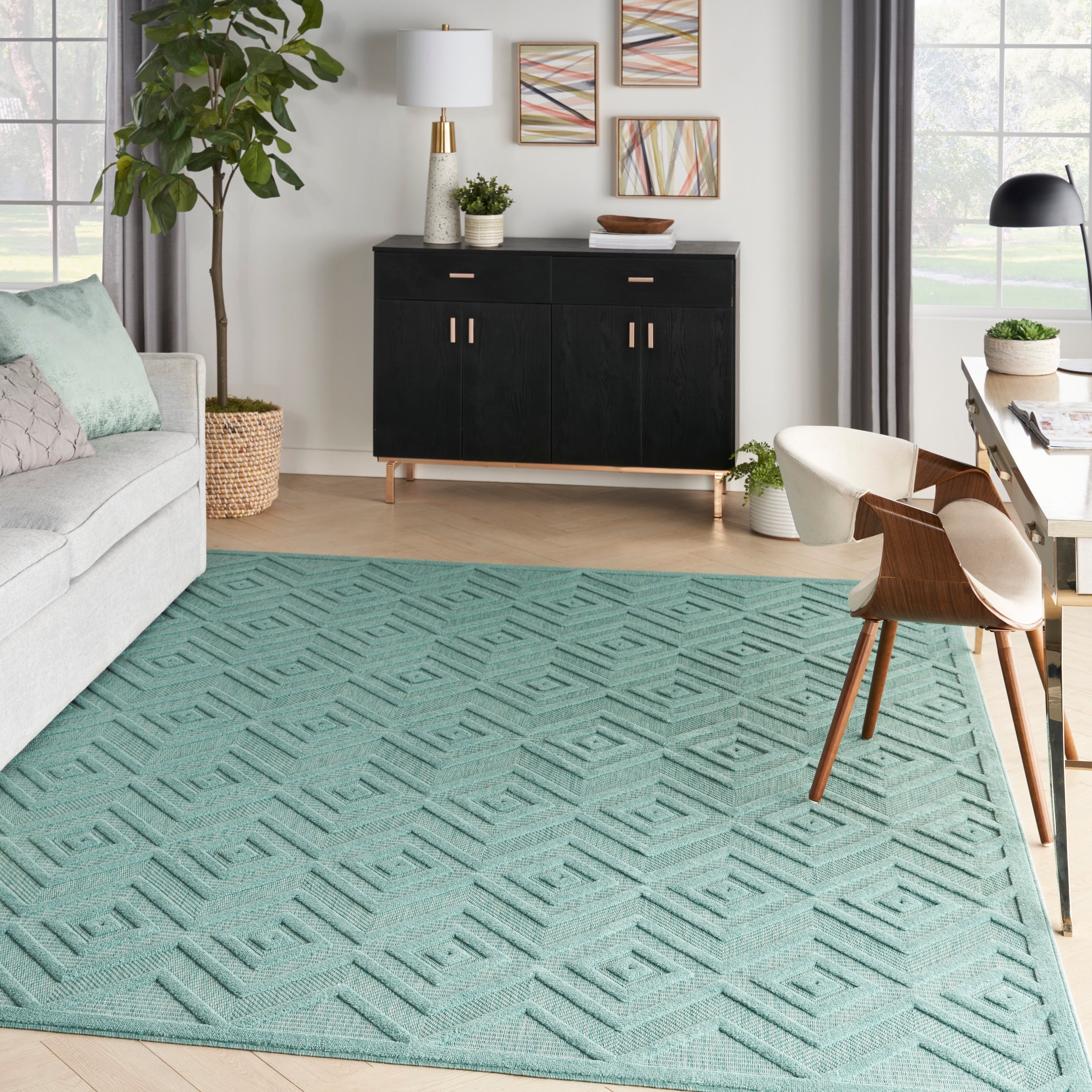 Tapis géométrique polyvalent à tissage plat pour intérieur/extérieur Nourison