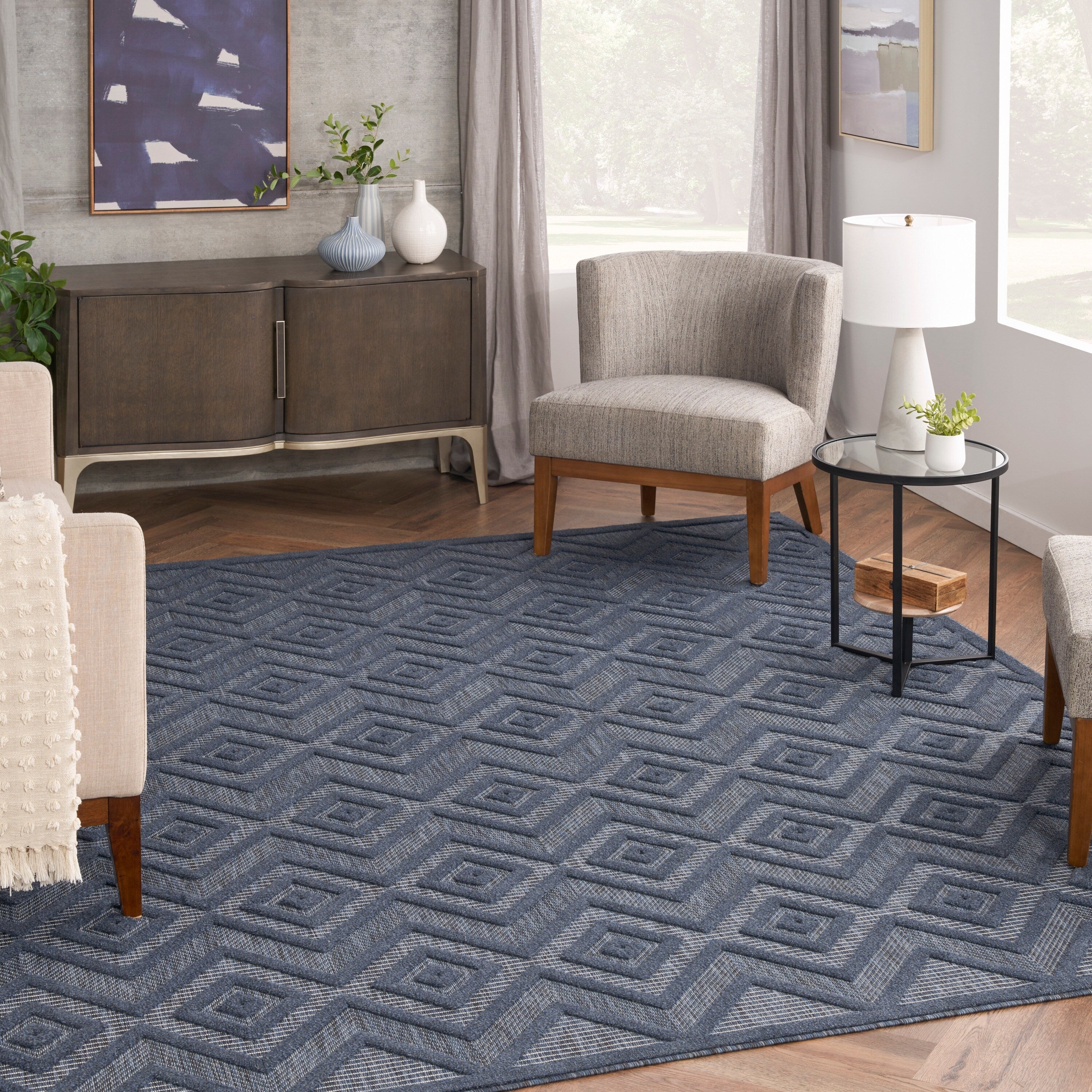 Tapis géométrique polyvalent à tissage plat pour intérieur/extérieur Nourison