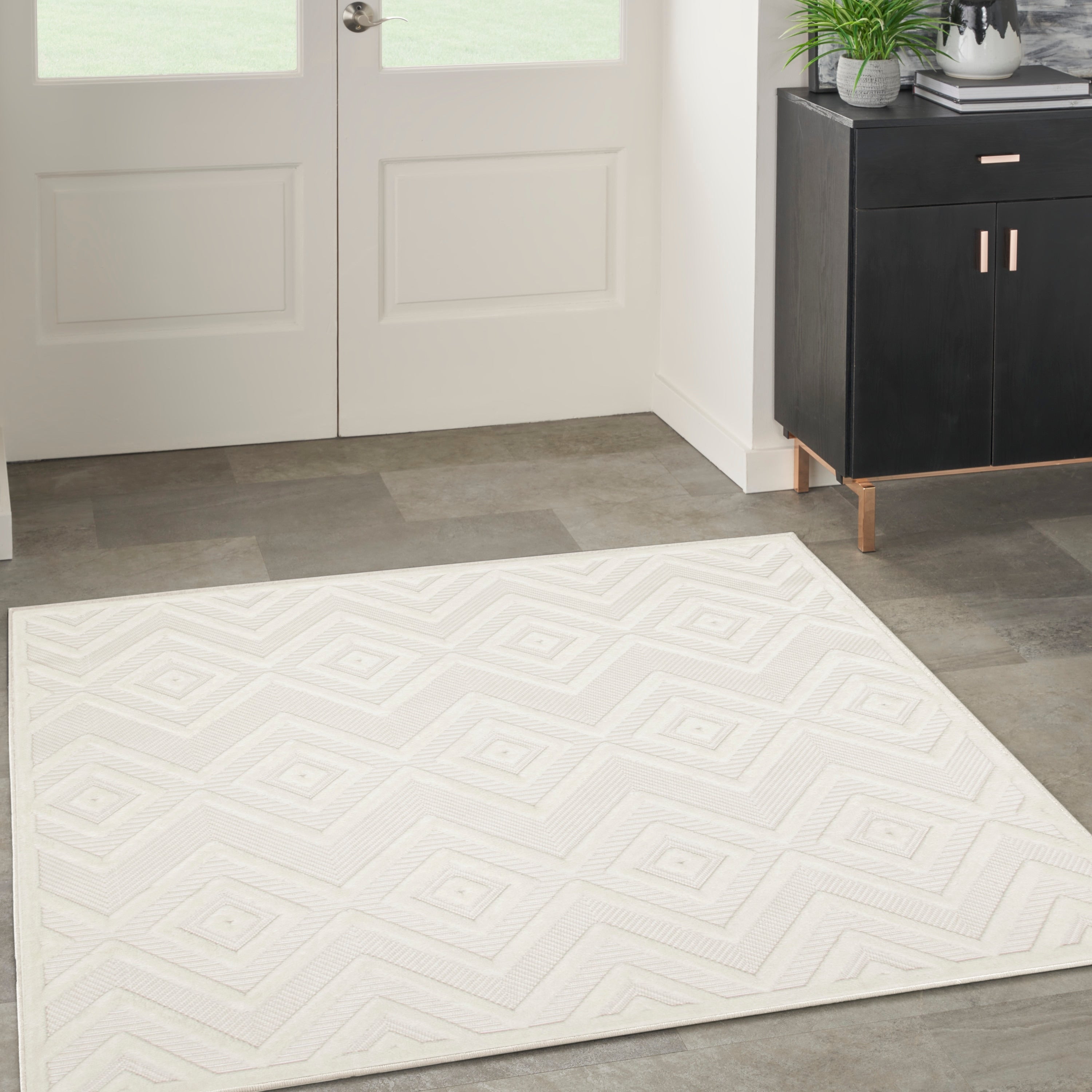 Tapis géométrique polyvalent à tissage plat pour intérieur/extérieur Nourison