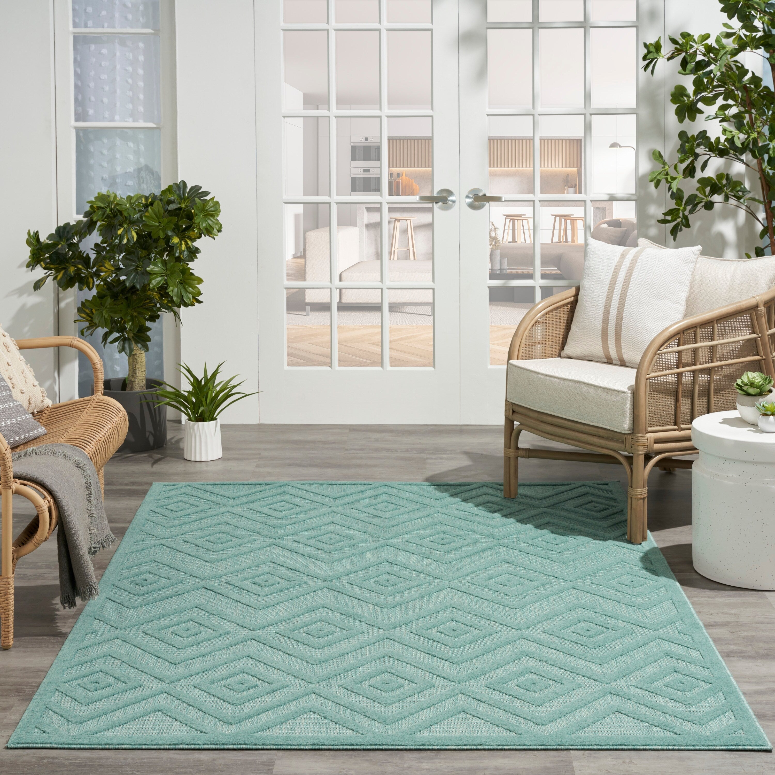 Tapis géométrique polyvalent à tissage plat pour intérieur/extérieur Nourison