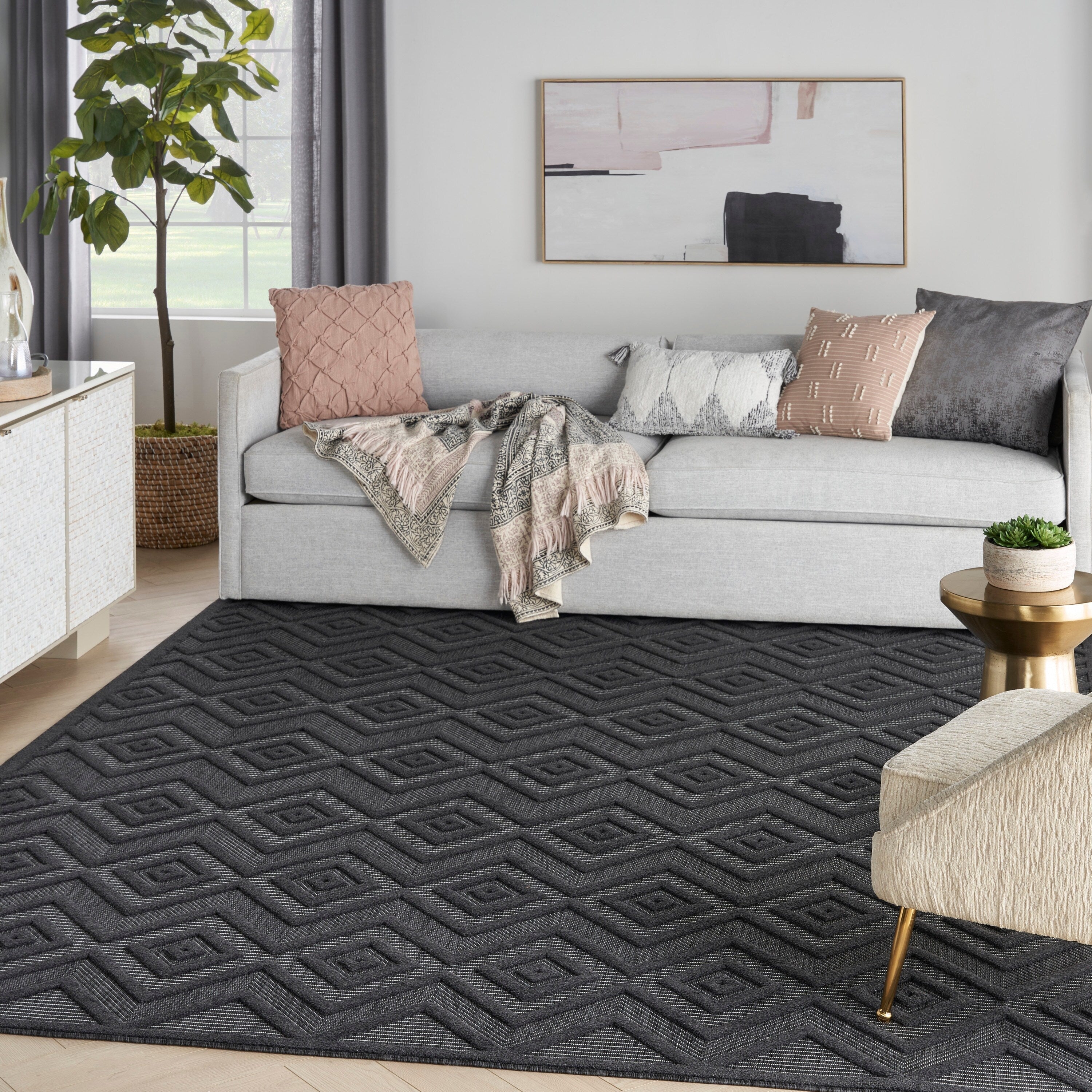 Tapis géométrique polyvalent à tissage plat pour intérieur/extérieur Nourison