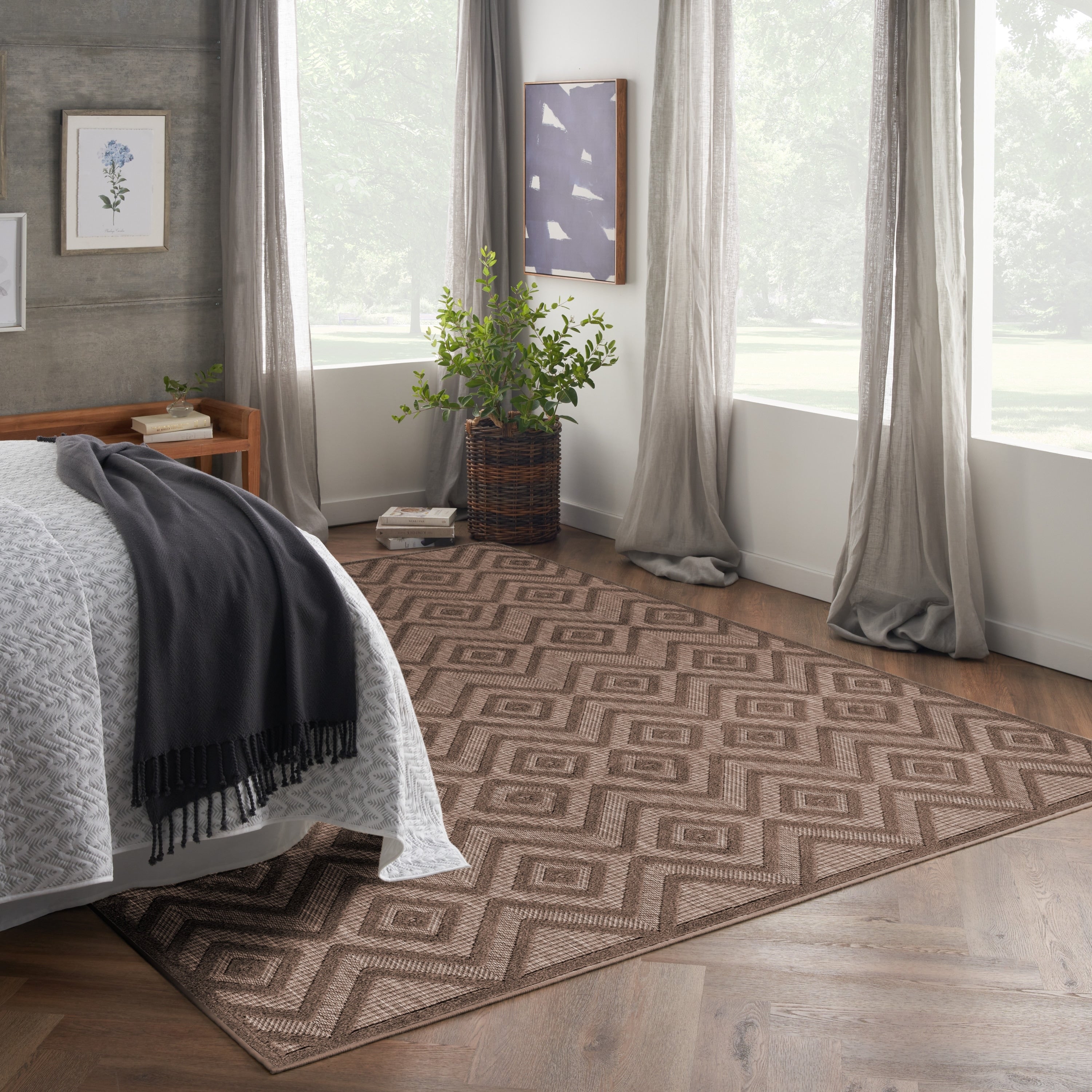 Tapis géométrique polyvalent à tissage plat pour intérieur/extérieur Nourison