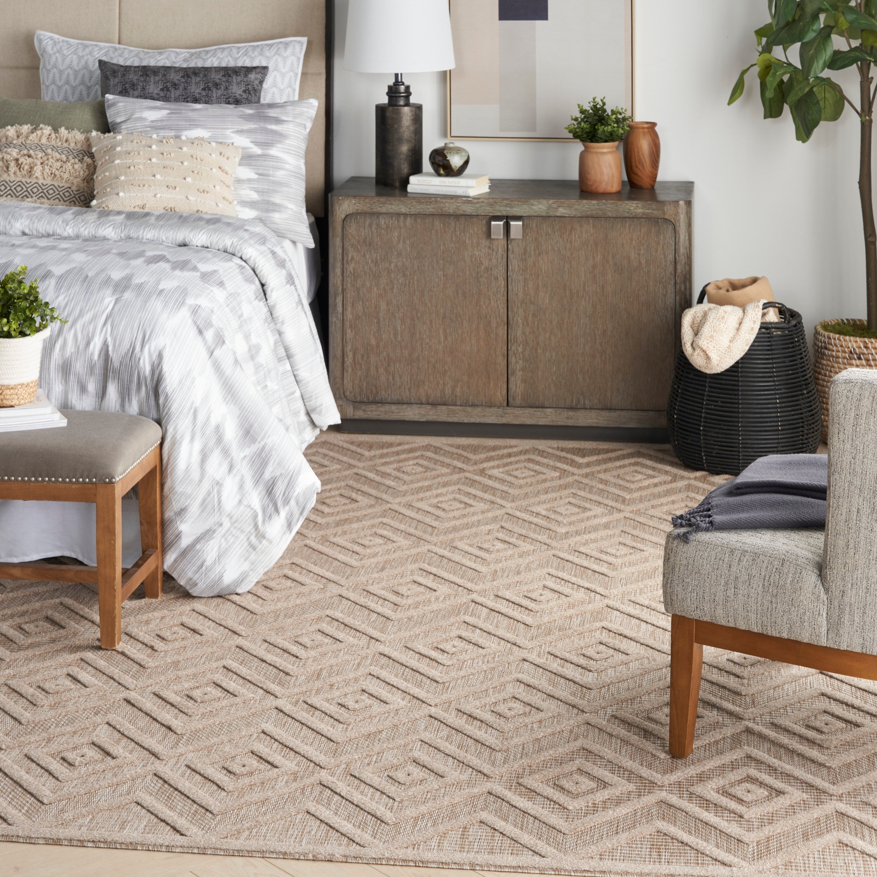 Tapis géométrique polyvalent à tissage plat pour intérieur/extérieur Nourison