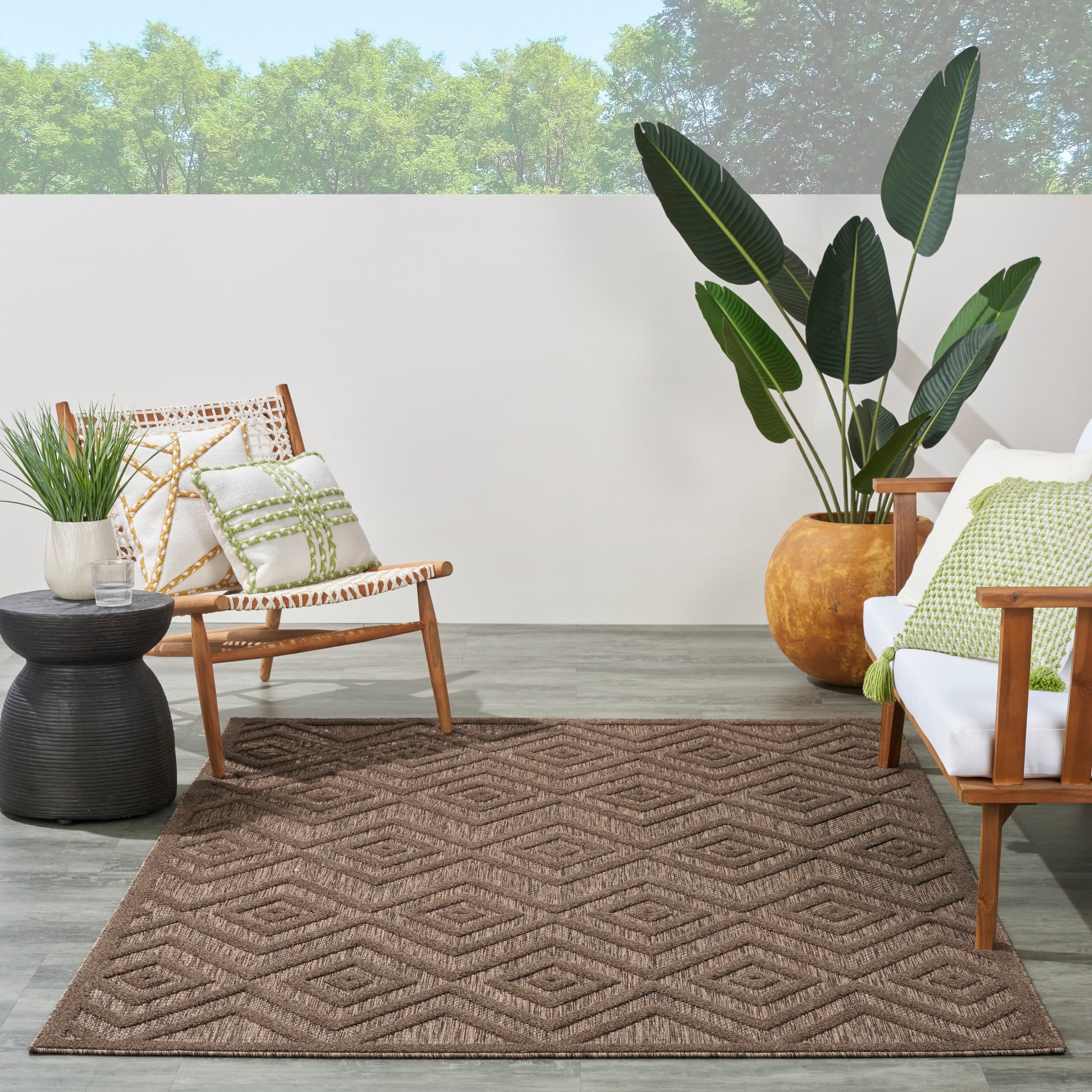 Tapis géométrique polyvalent à tissage plat pour intérieur/extérieur Nourison