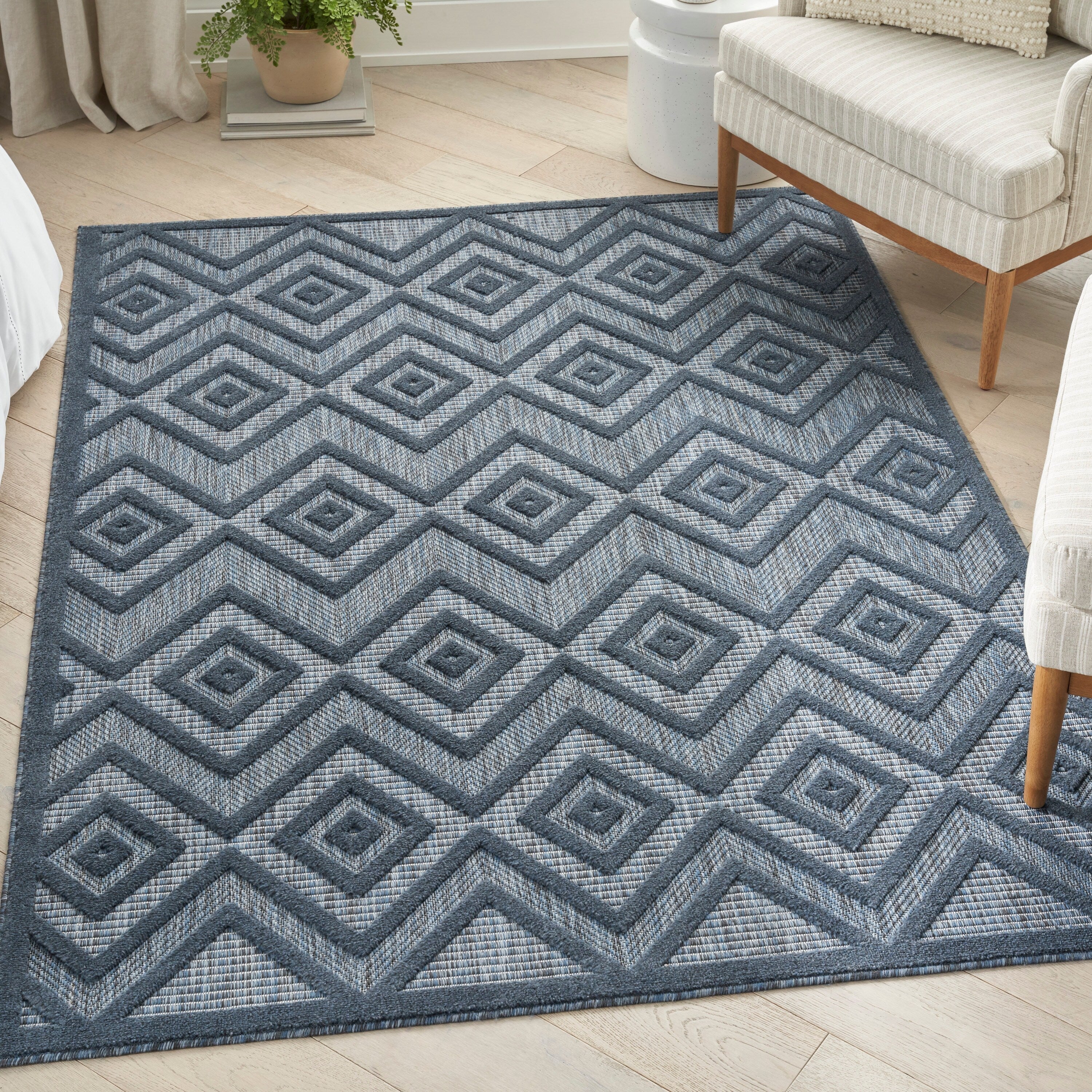 Tapis géométrique polyvalent à tissage plat pour intérieur/extérieur Nourison