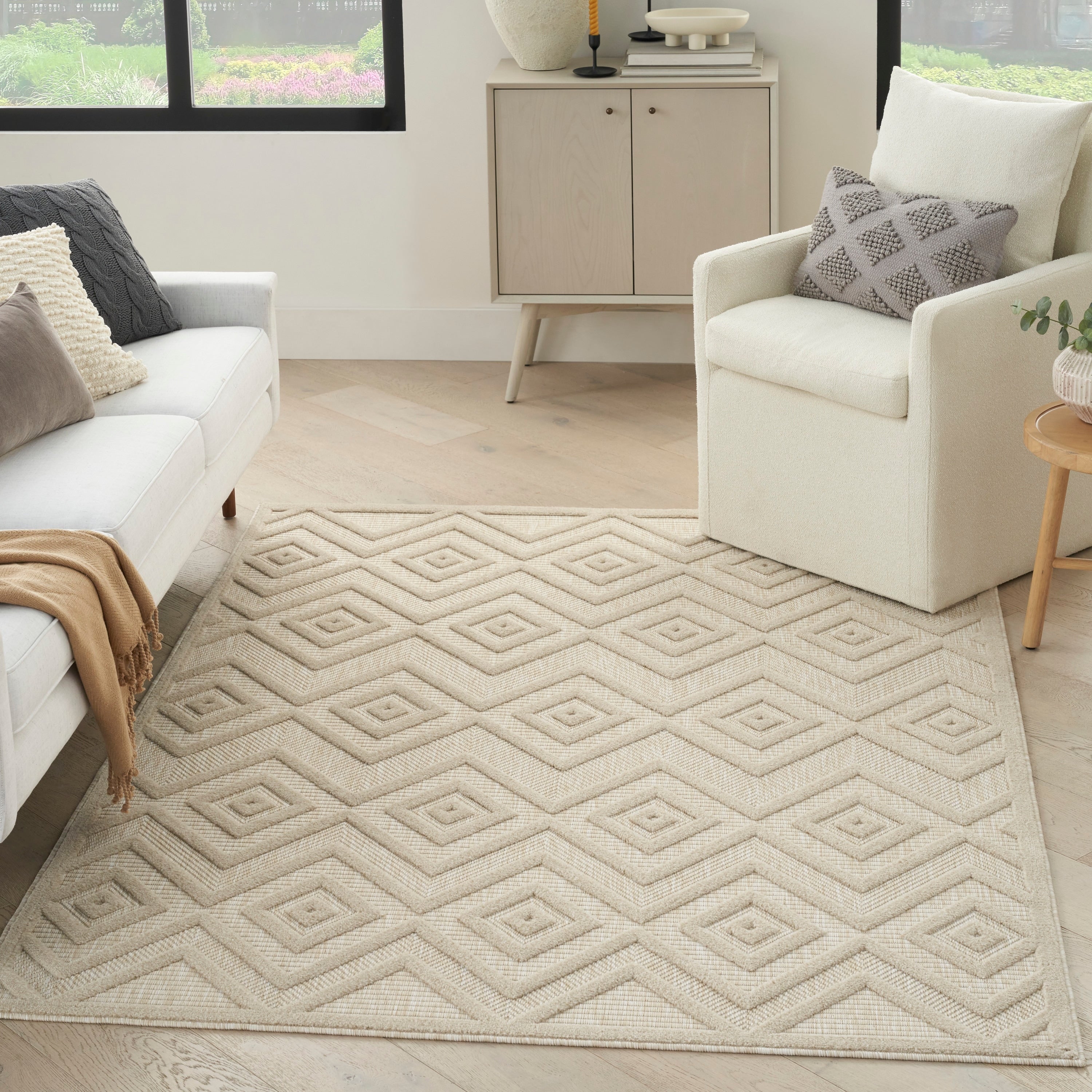 Tapis géométrique polyvalent à tissage plat pour intérieur/extérieur Nourison