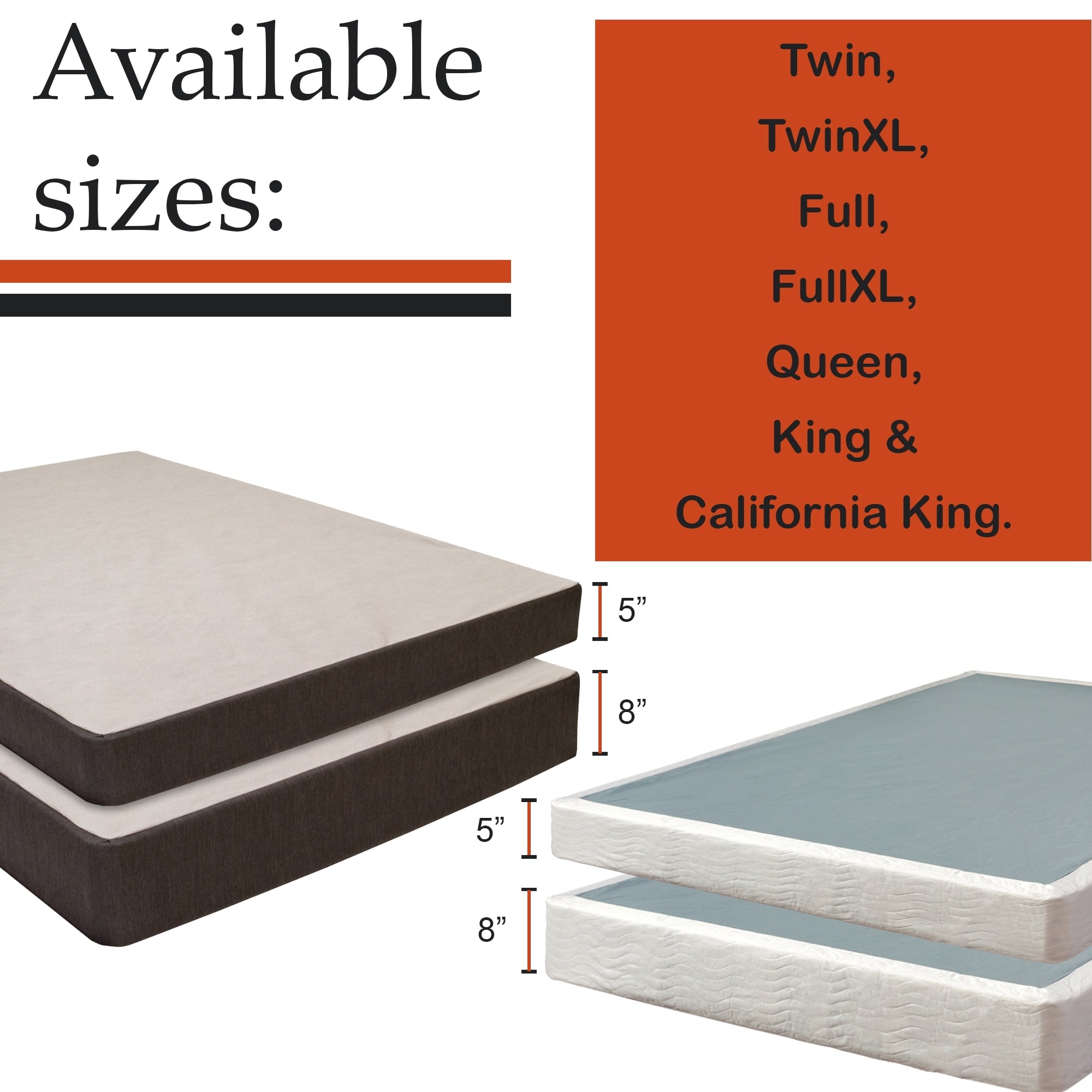 ONETAN, sommier/sommier en bois facile à assembler de 5 po et 8 po, blanc.