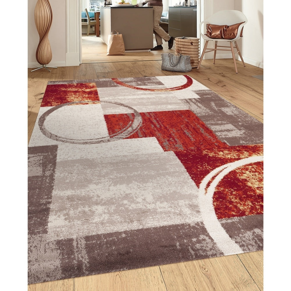 Tapis circulaire abstrait en polypropylène fabriqué à la machine, World Rug Gallery