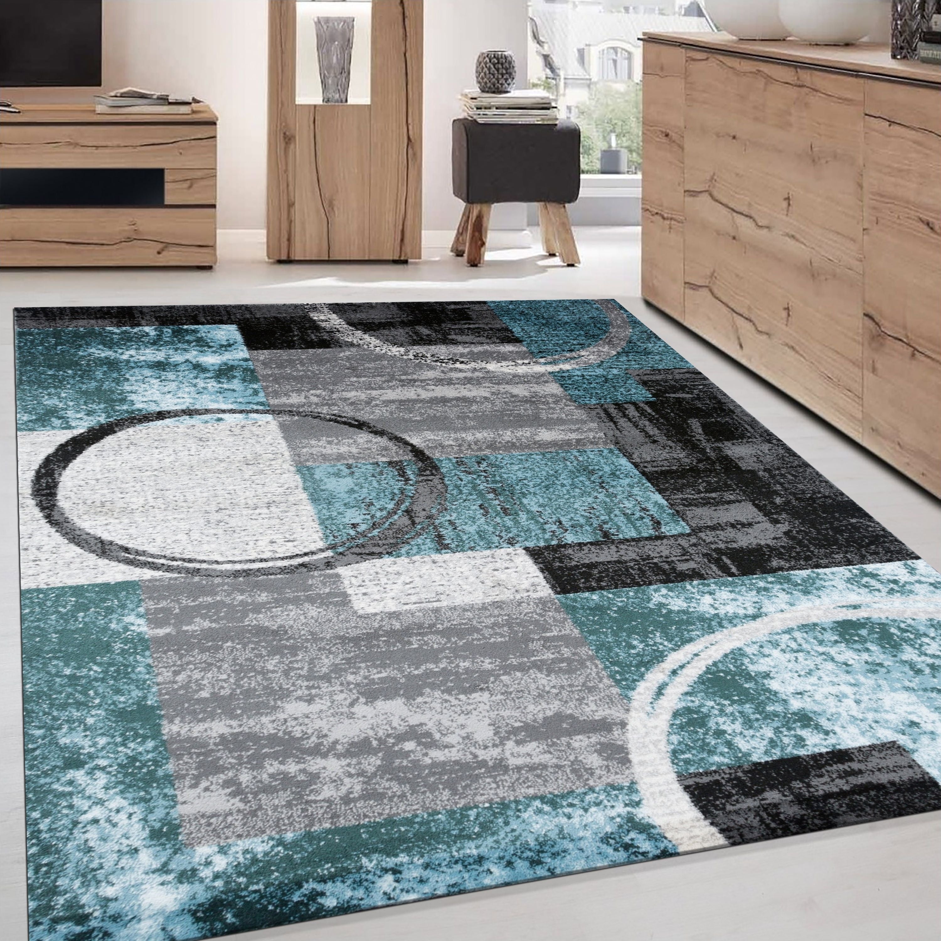 Tapis circulaire abstrait en polypropylène fabriqué à la machine, World Rug Gallery