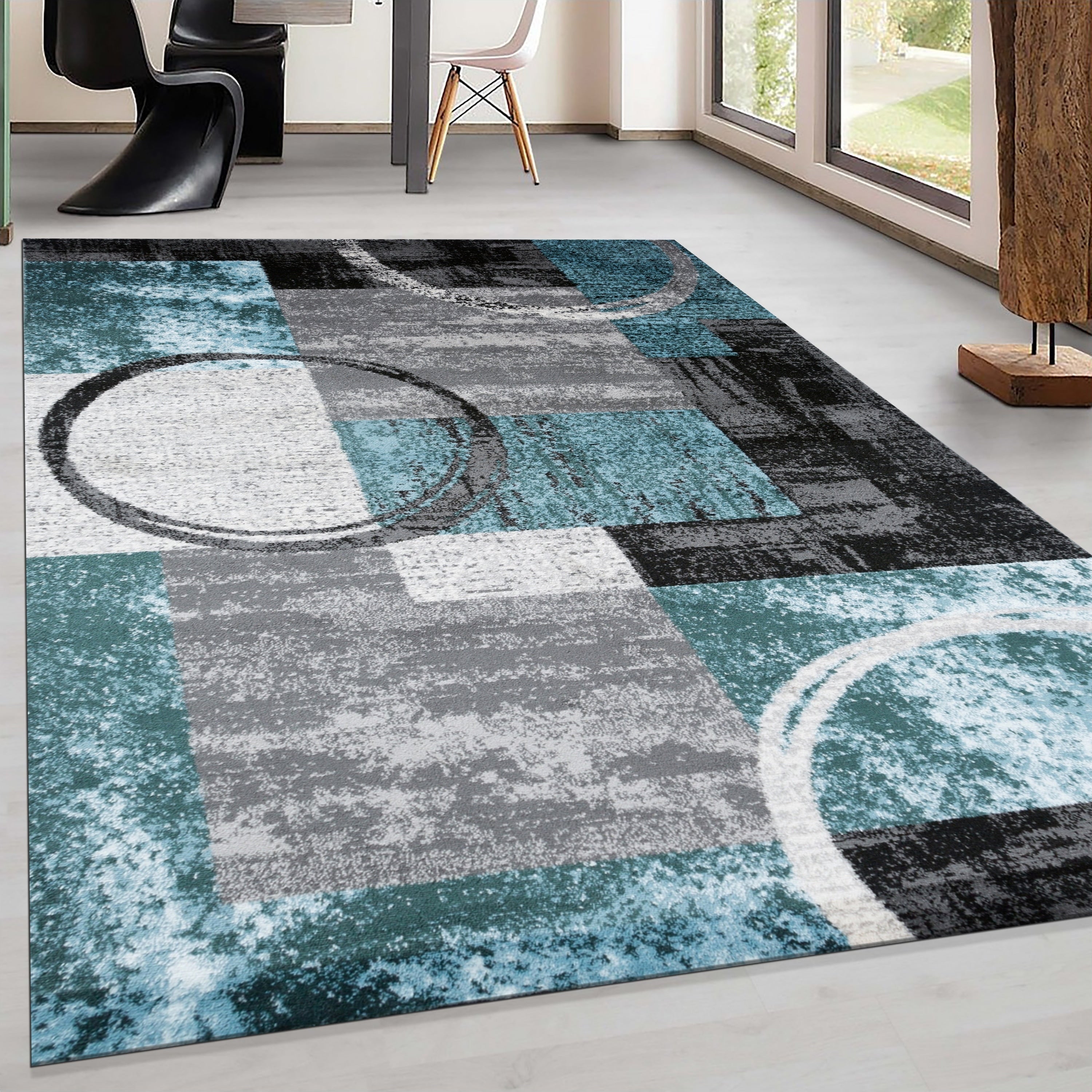 Tapis circulaire abstrait en polypropylène fabriqué à la machine, World Rug Gallery