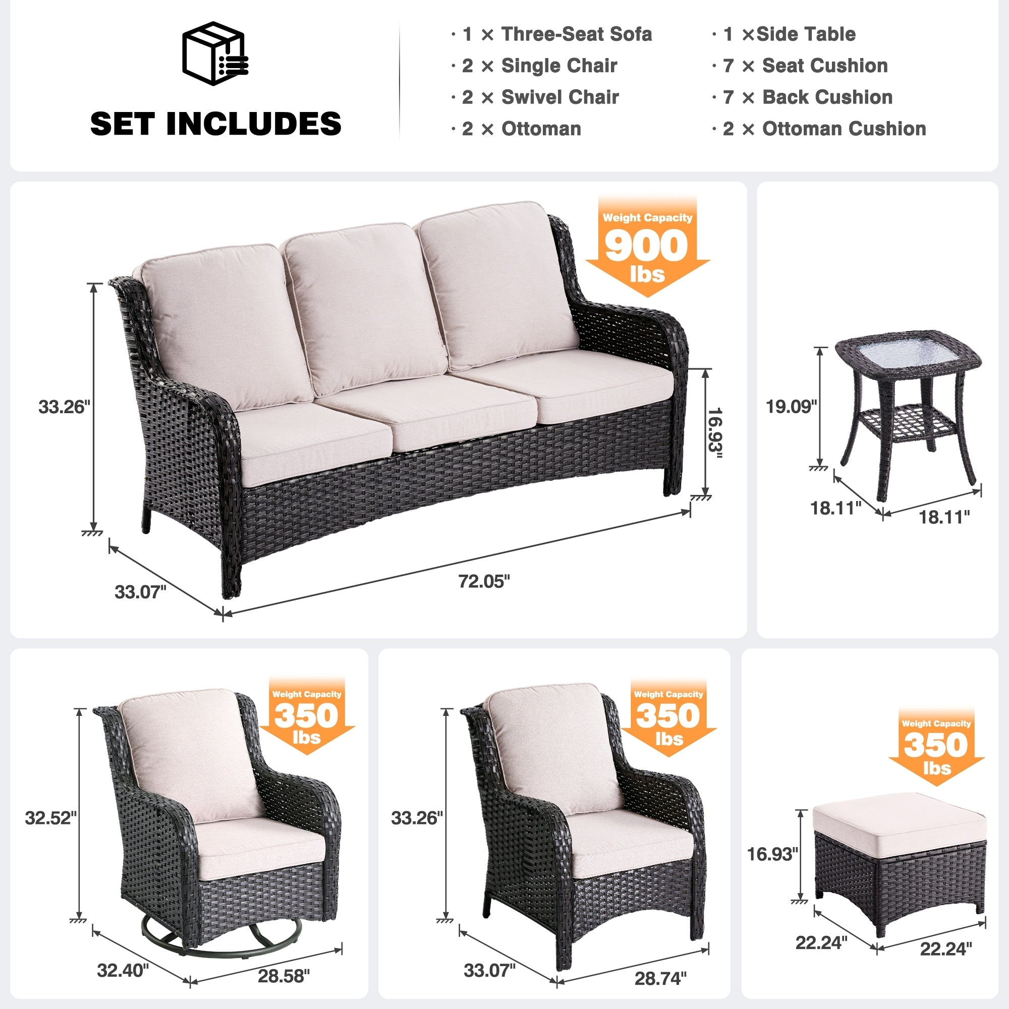 Ensemble de 8 chaises pivotantes en osier pour patio OVIOS