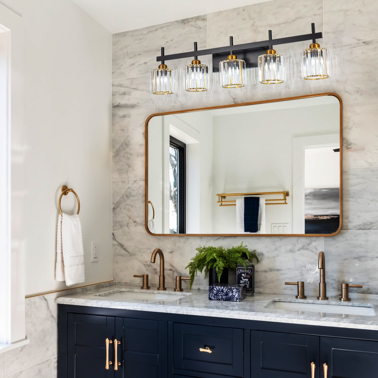 Luminaires de salle de bain modernes à 3, 4 ou 5 lumières en cristal à intensité variable, pour miroir