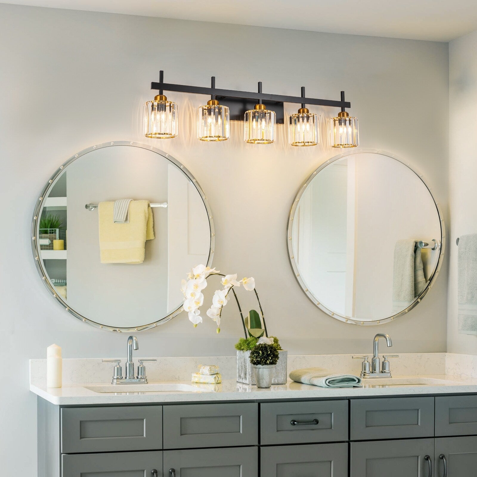 Luminaires de salle de bain modernes à 3, 4 ou 5 lumières en cristal à intensité variable, pour miroir