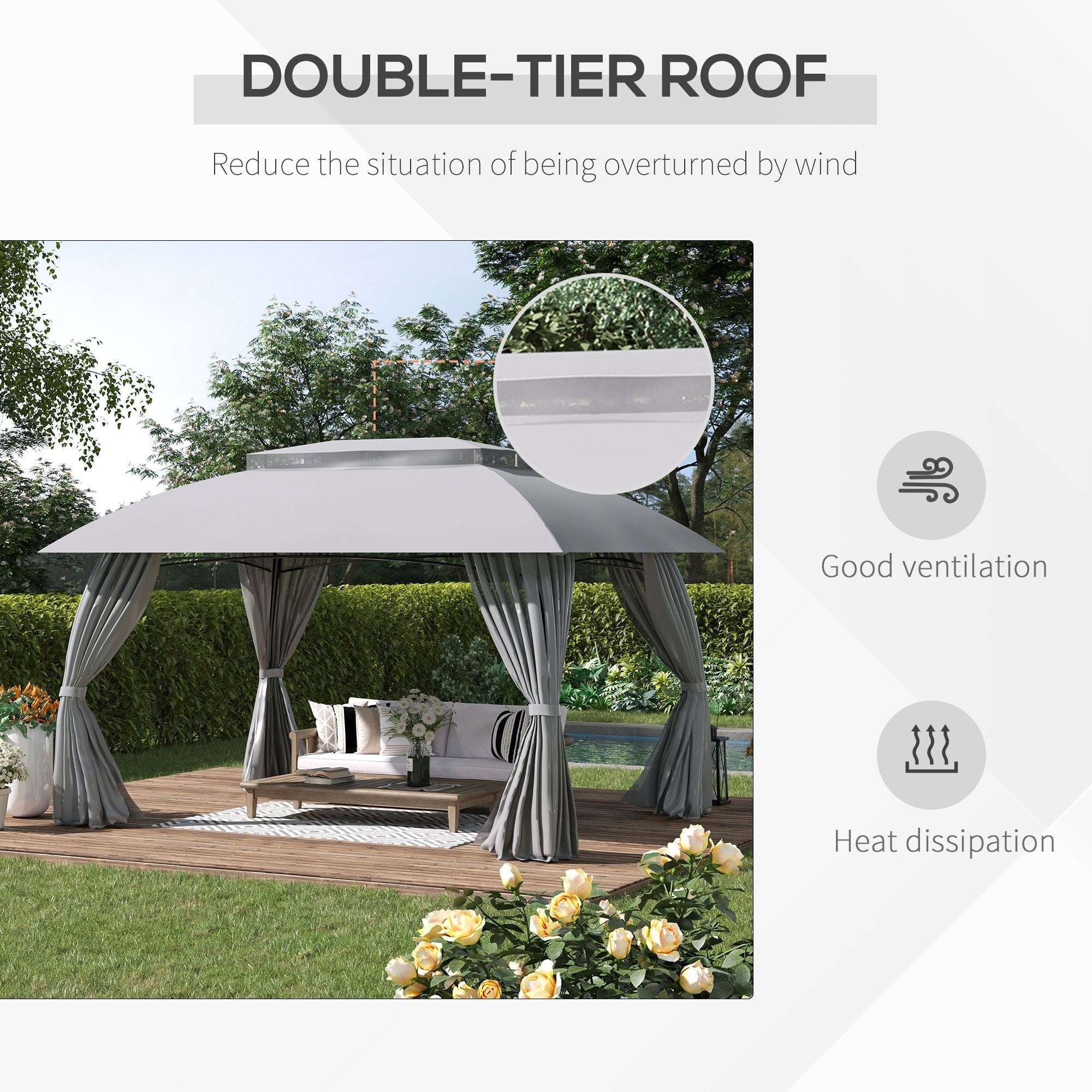 Gazebo de terrasse Outsunny 10' x 13', abri d'extérieur avec parois latérales, toit à double ventilation et structure en acier