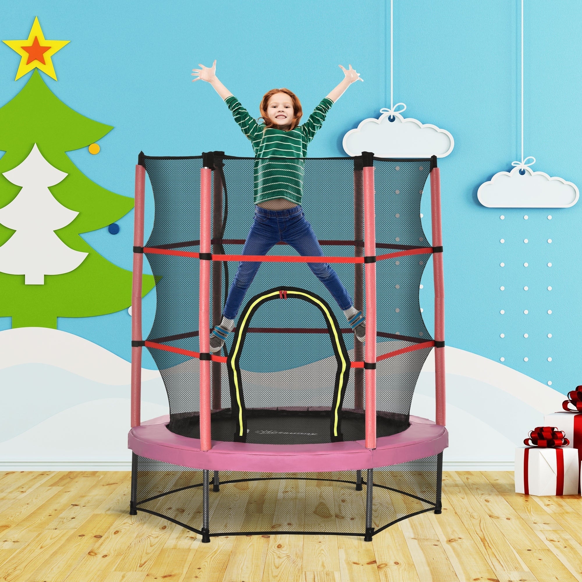 Trampoline Outsunny pour enfants de 1,5 m de diamètre avec filet pour l'intérieur et l'extérieur, de 3 à 6 ans