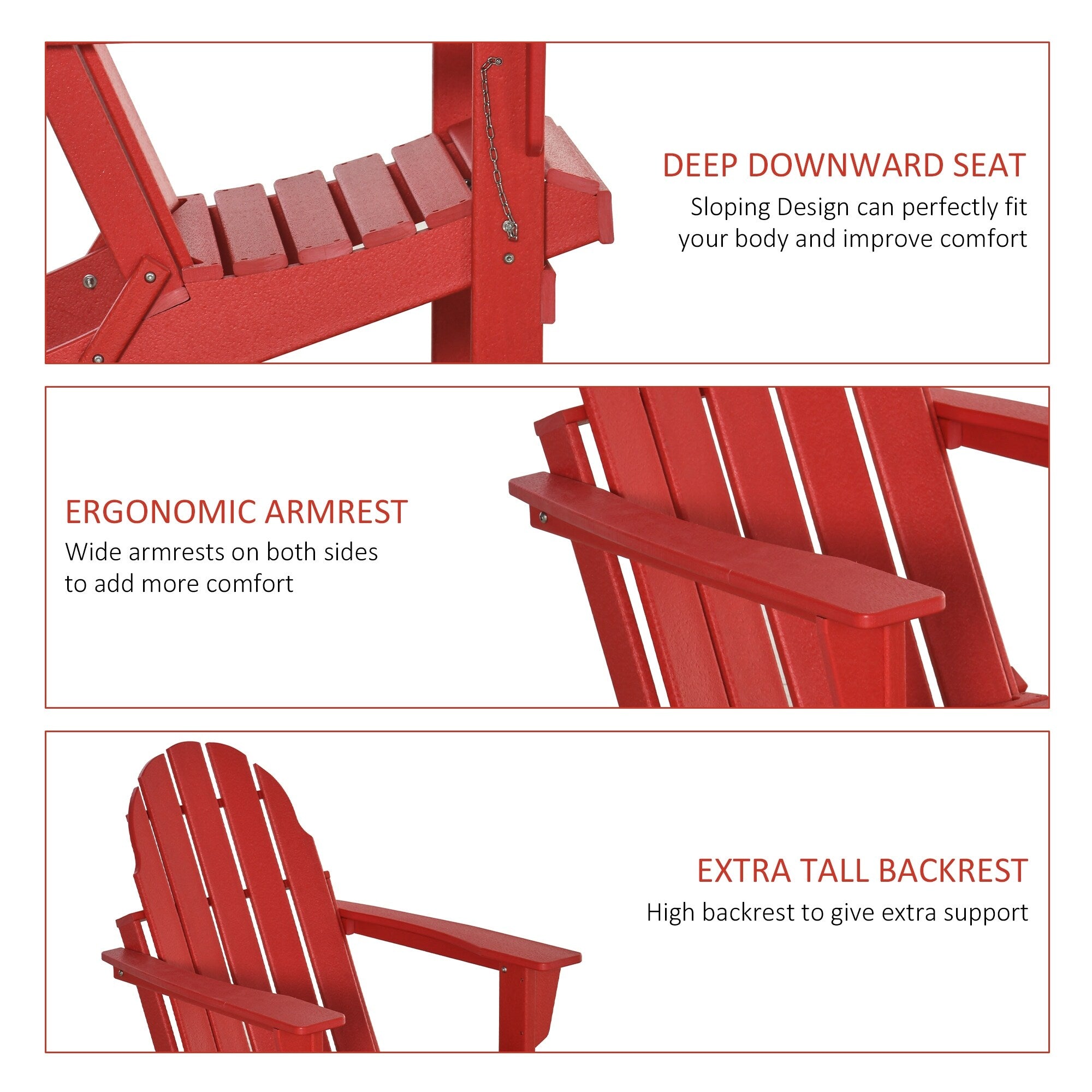 Chaise pliante Adirondack Outsunny, chaises de plage pliantes en plastique PEHD pour terrasse et jardin